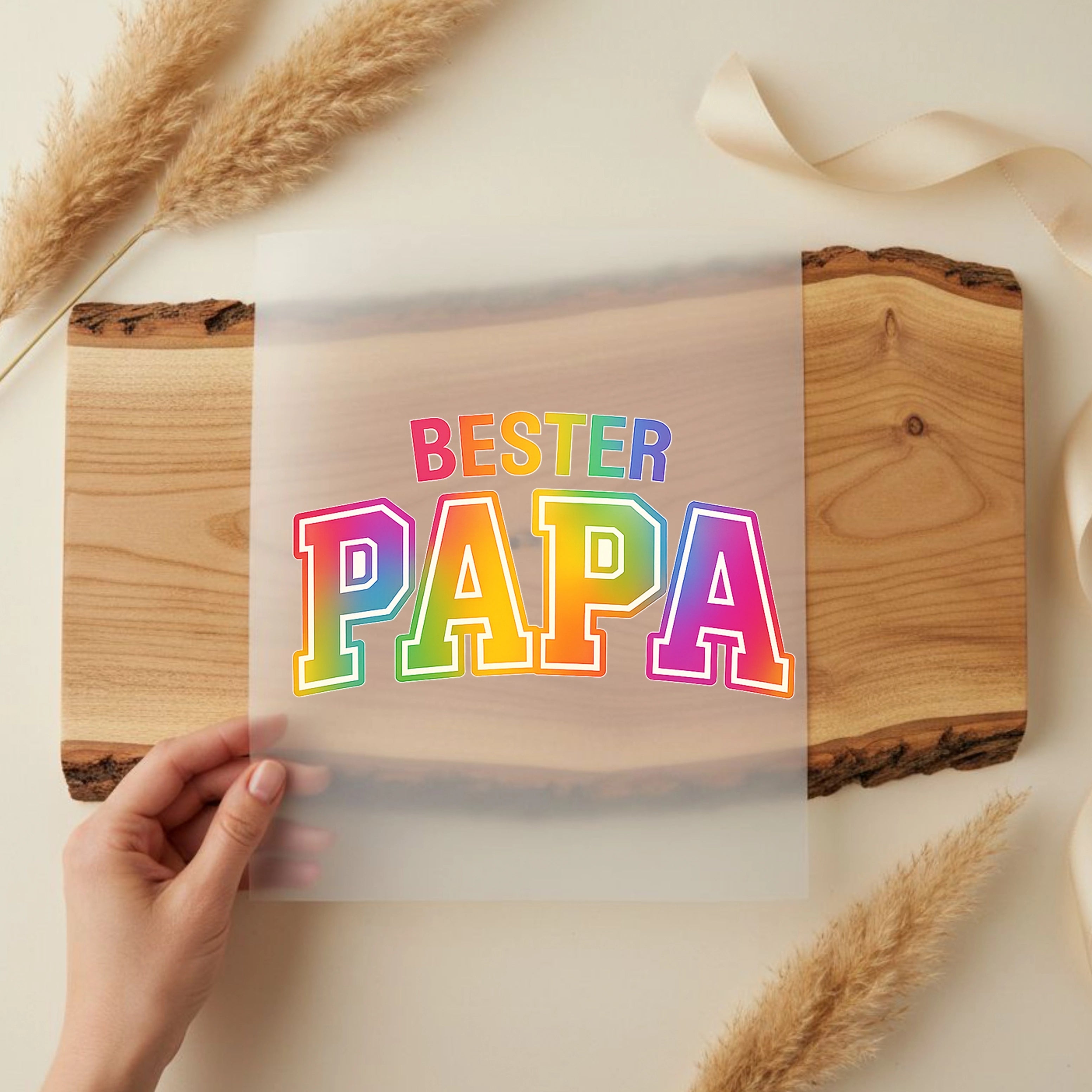 Bügelbild Schriftzug bester Papa bunt