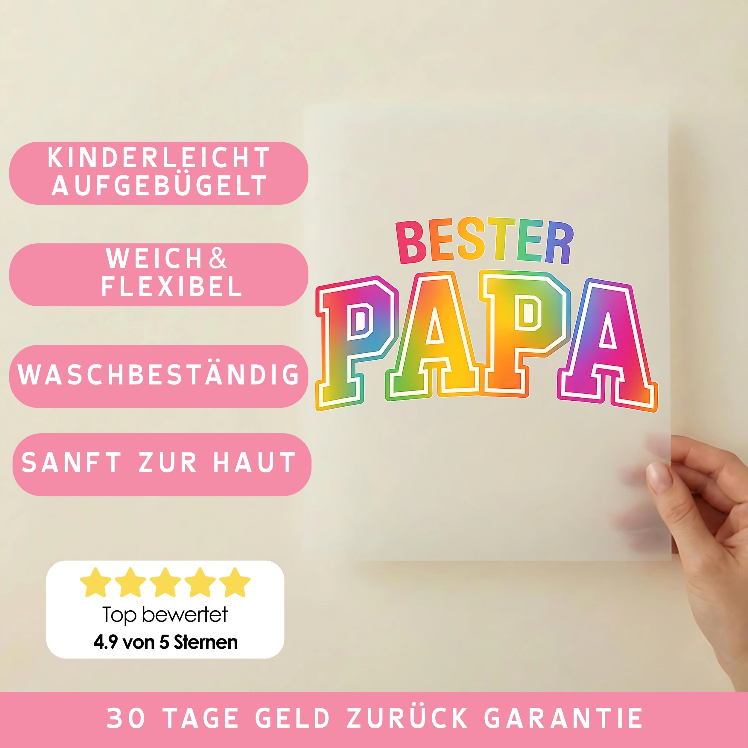 Bügelbild Schriftzug bester Papa bunt