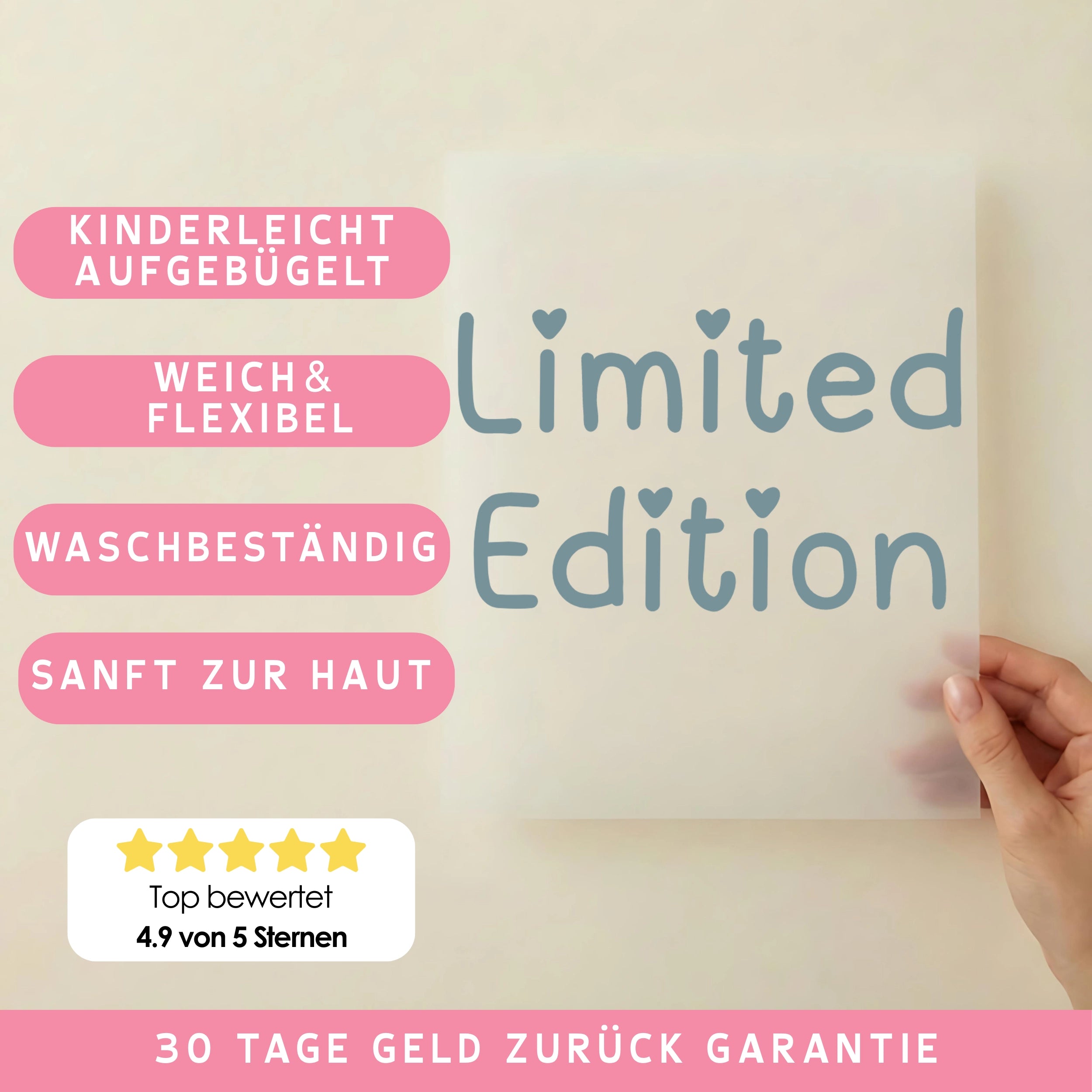 Bügelbild Limit Edition Herzchen Dunkelblau