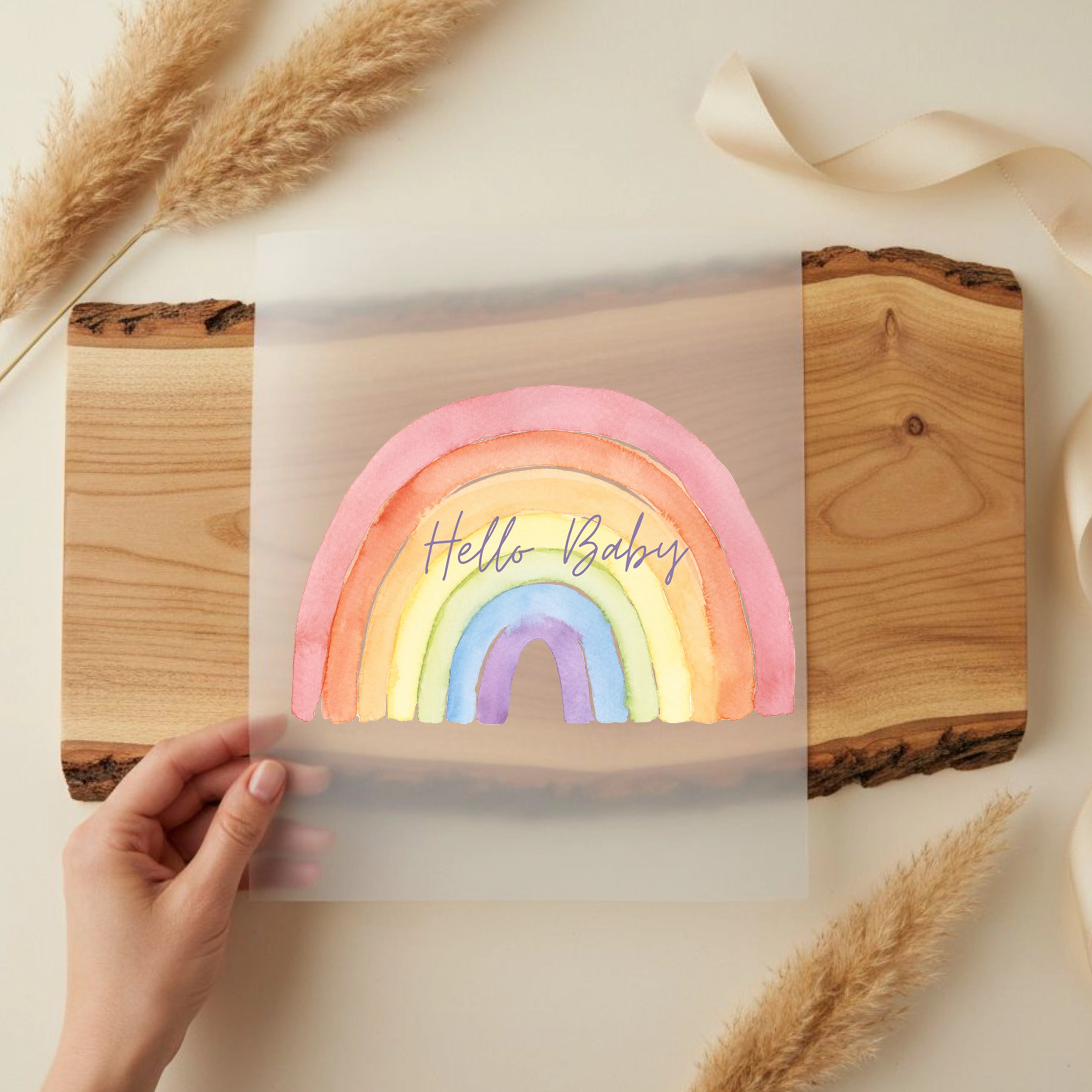 Bügelbild Aquarell Regenbogen Hello Baby