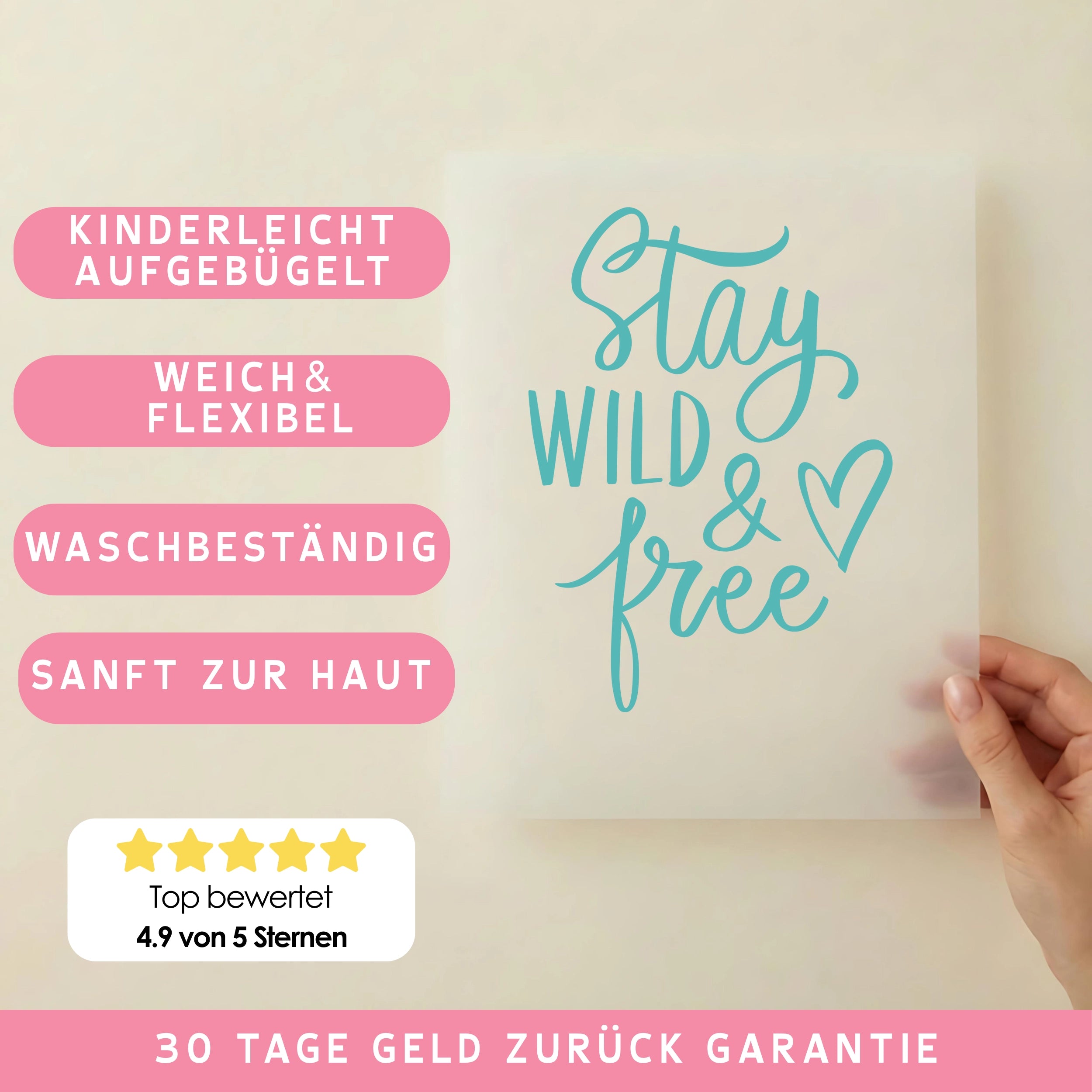 Bügelbild Stay Wild and Free Türkis