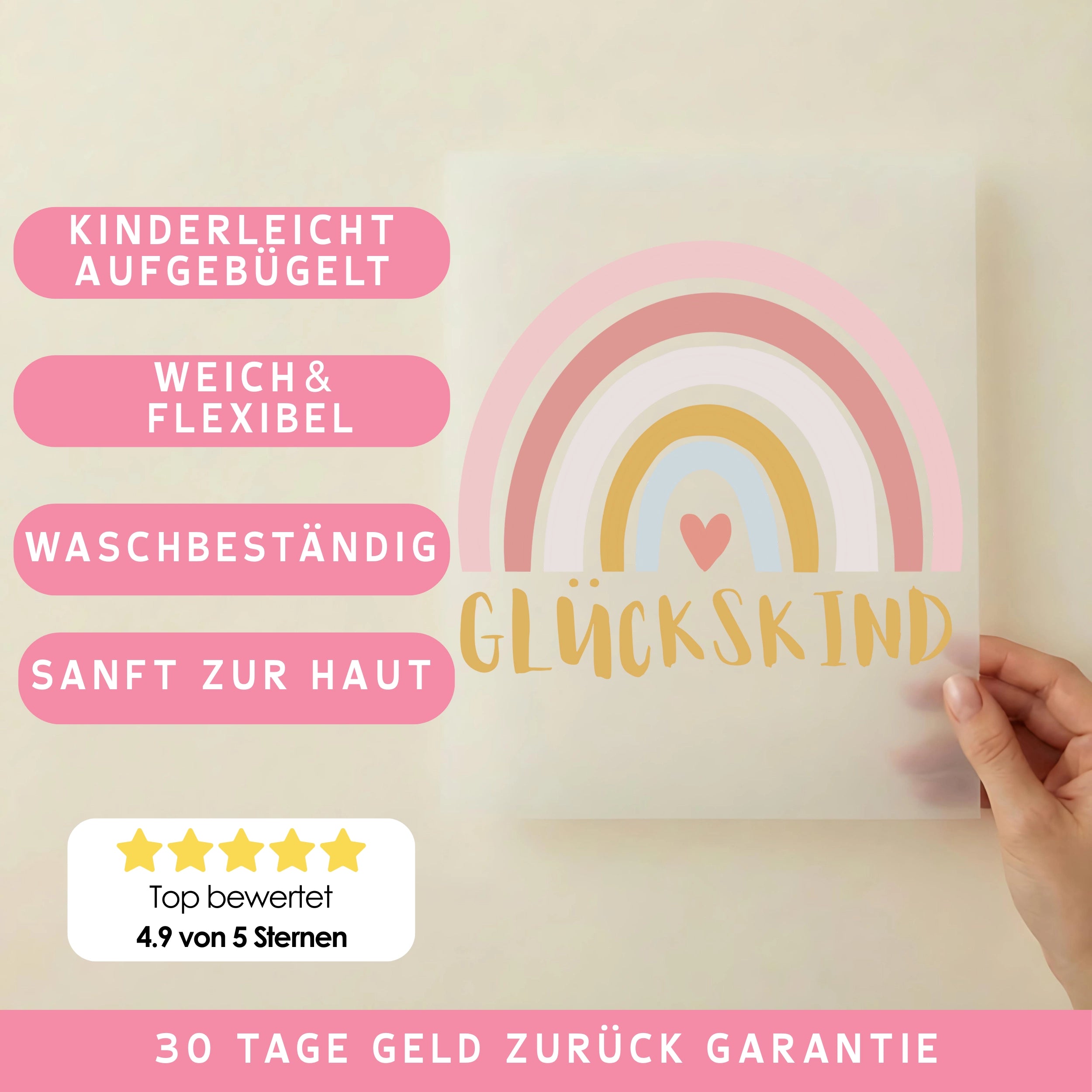 Bügelbild Regenbogen Glückskind