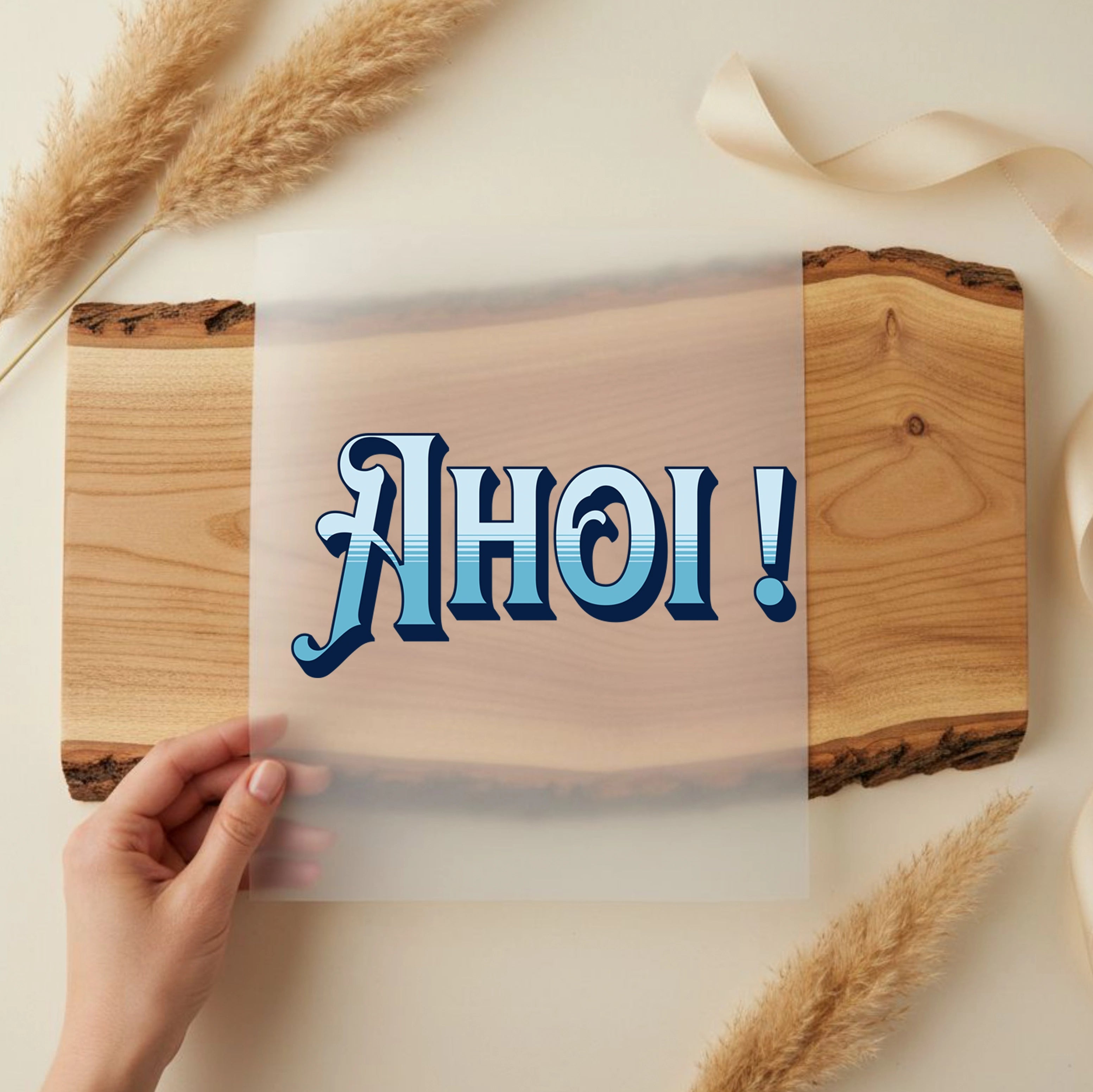 Bügelbild Schriftzug Ahoi Blau