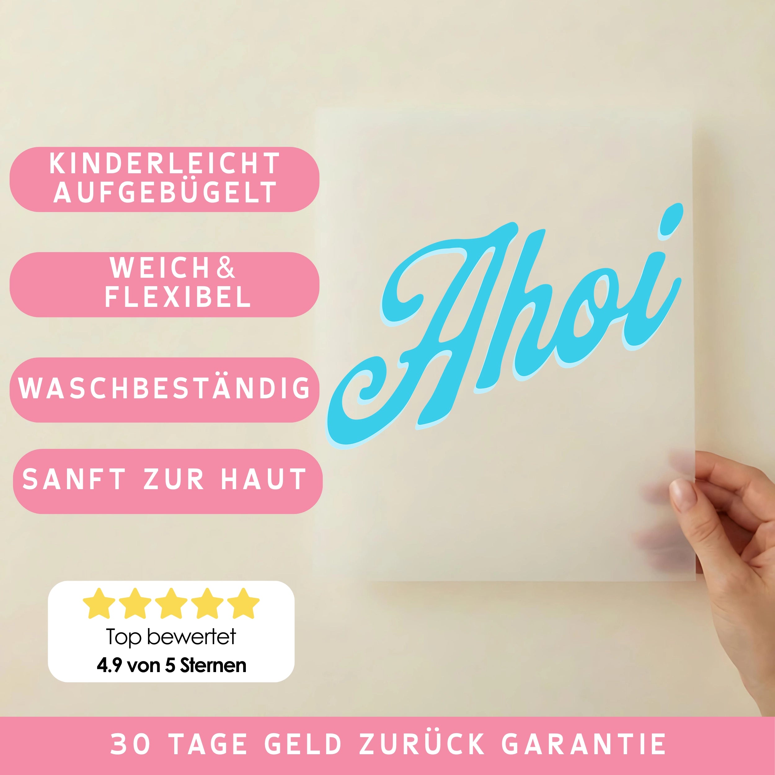 Bügelbild Schriftzug Ahoi Schreibschrift