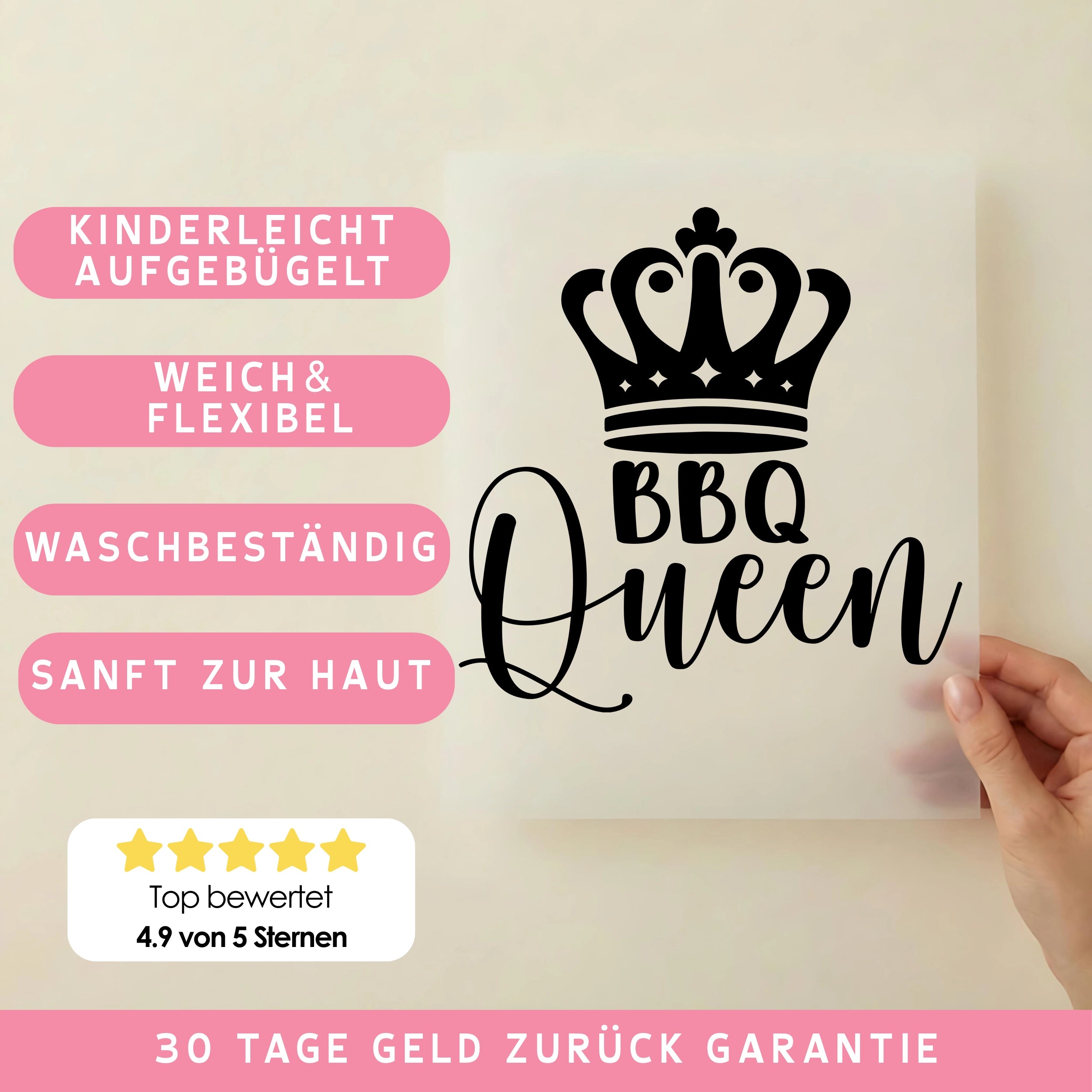 Bügelbild Schriftzug BBQ Queen