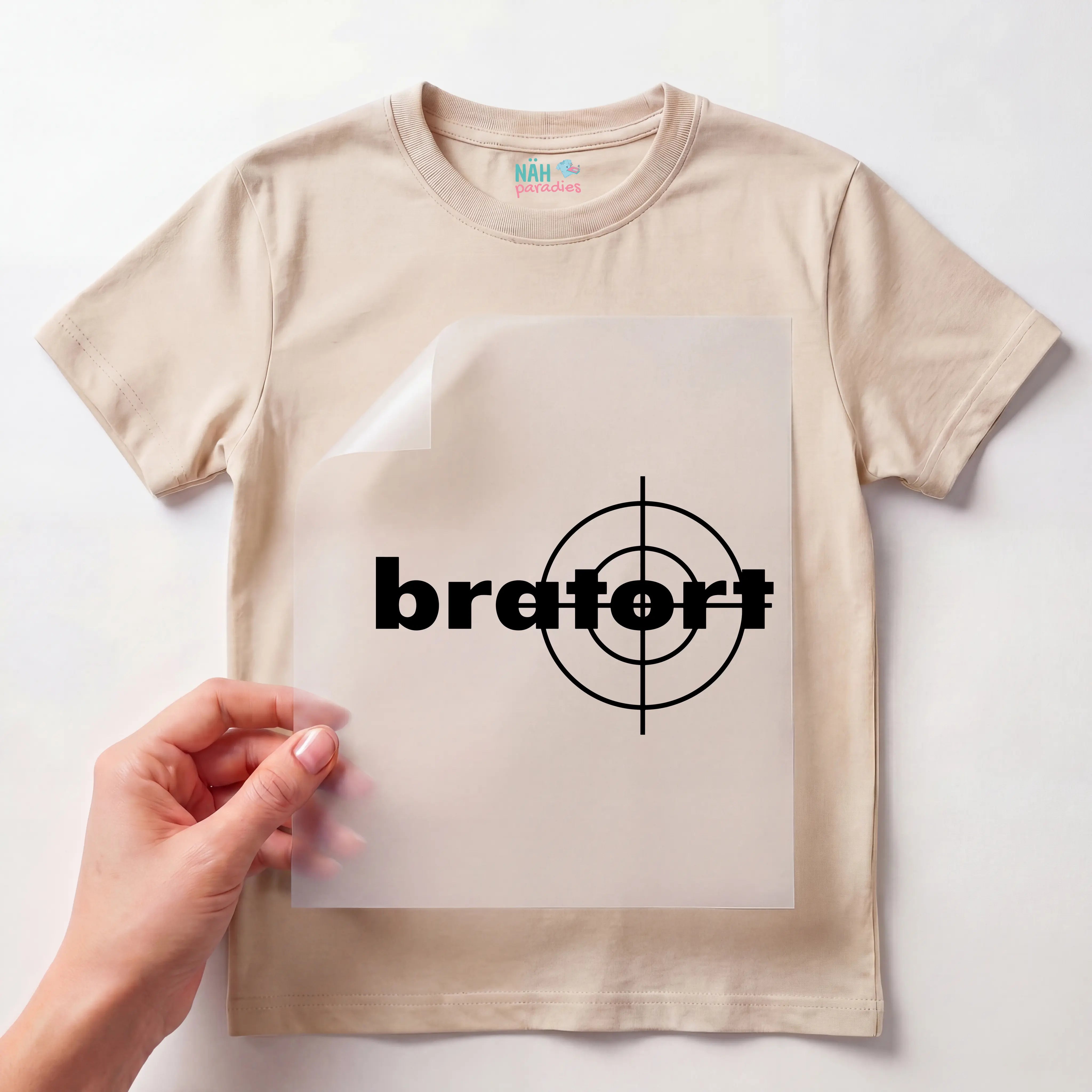 Bügelbild Schriftzug Bratort