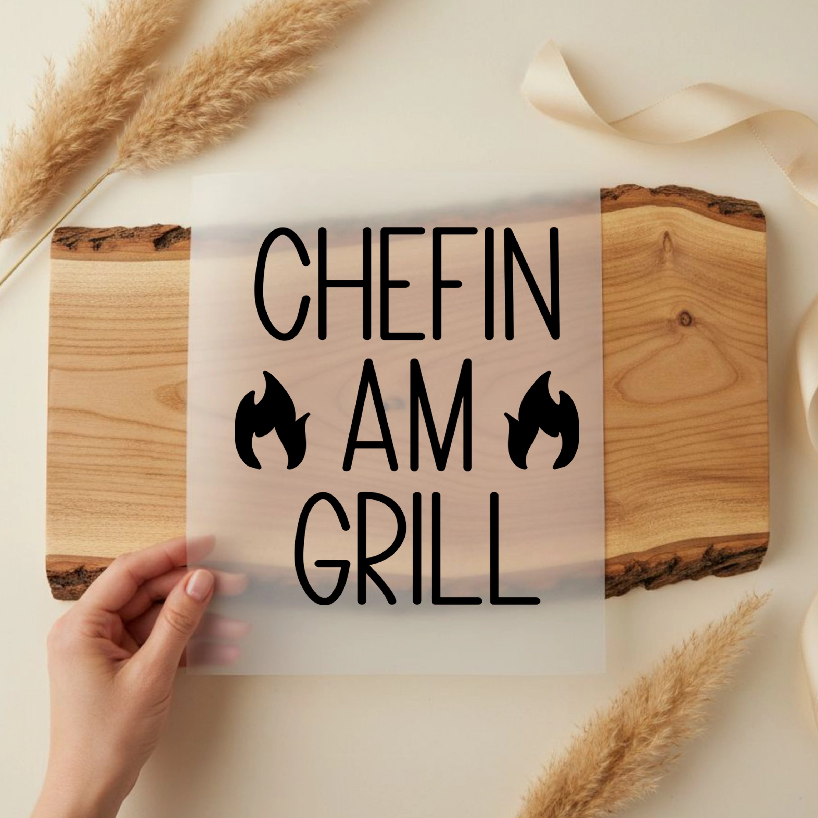 Bügelbild Schriftzug Chefin am Grill
