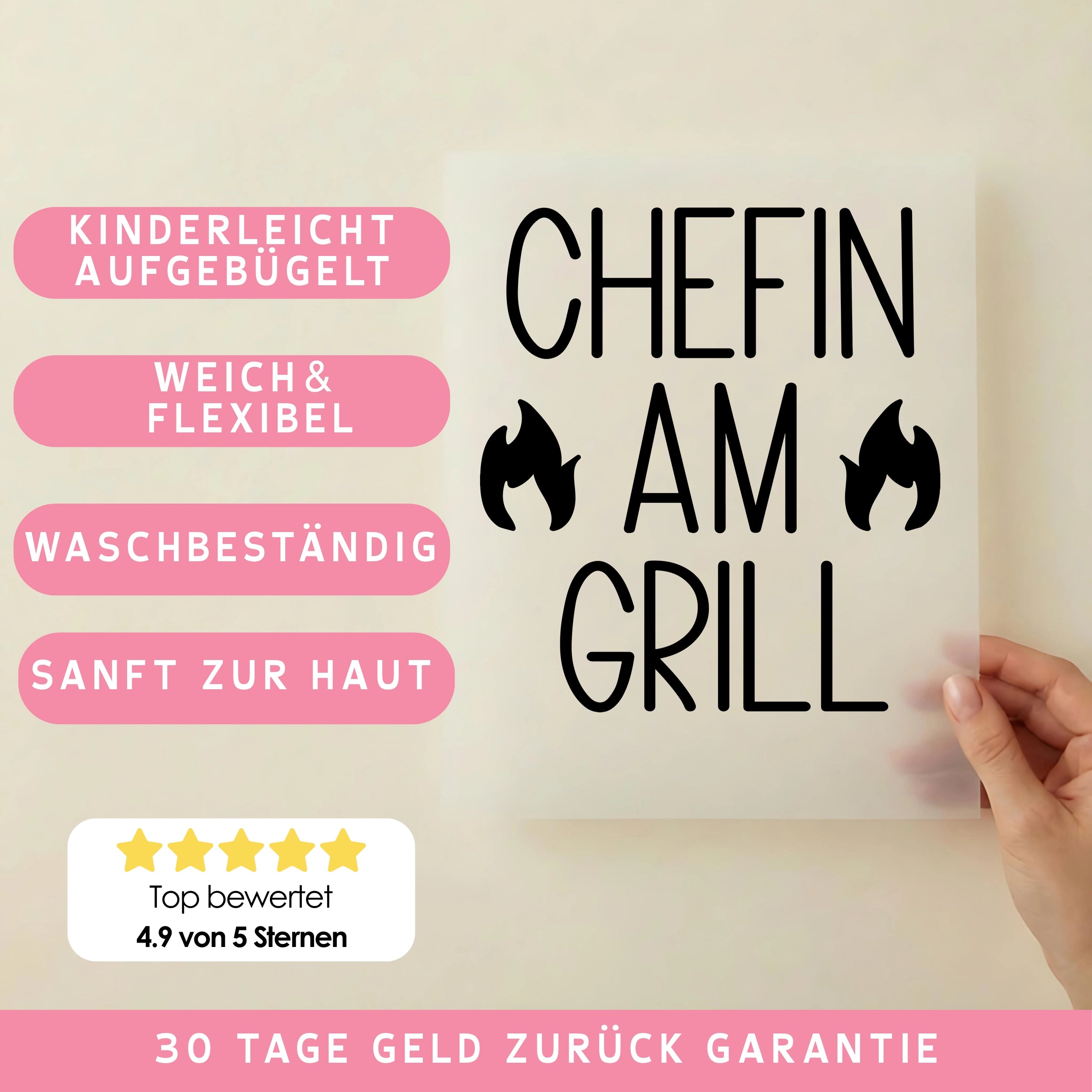 Bügelbild Schriftzug Chefin am Grill