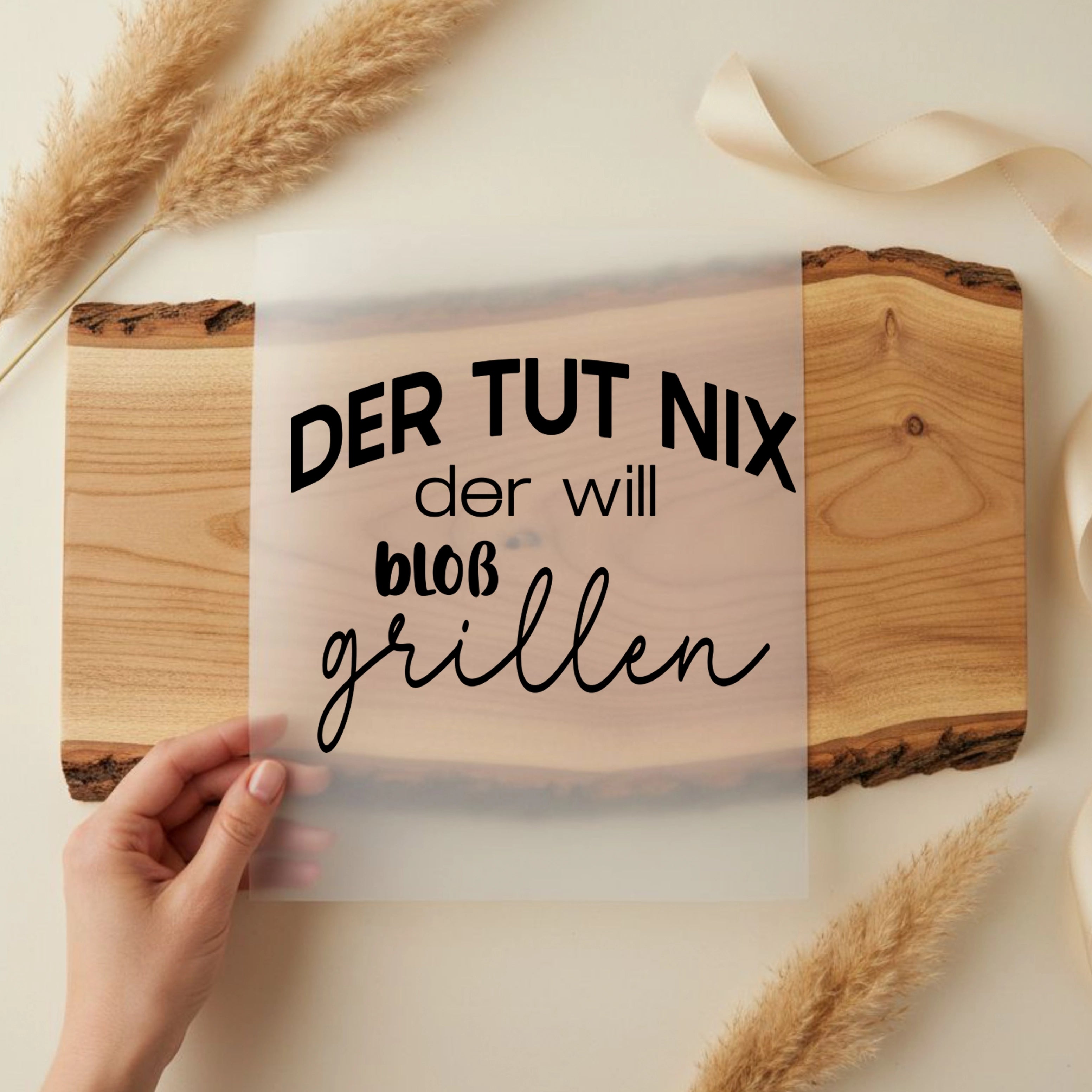 Bügelbild Schriftzug Der will bloß grillen