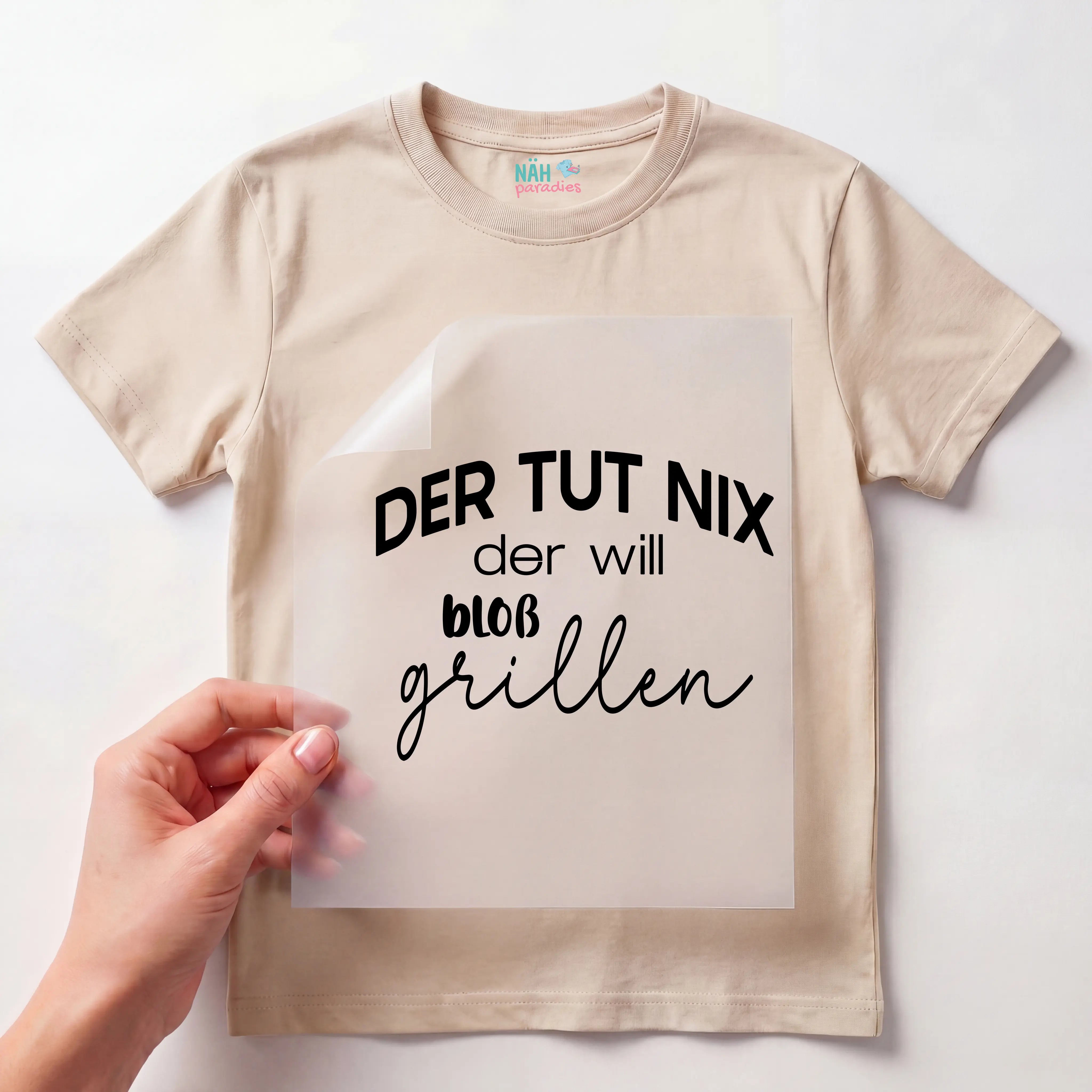 Bügelbild Schriftzug Der will bloß grillen