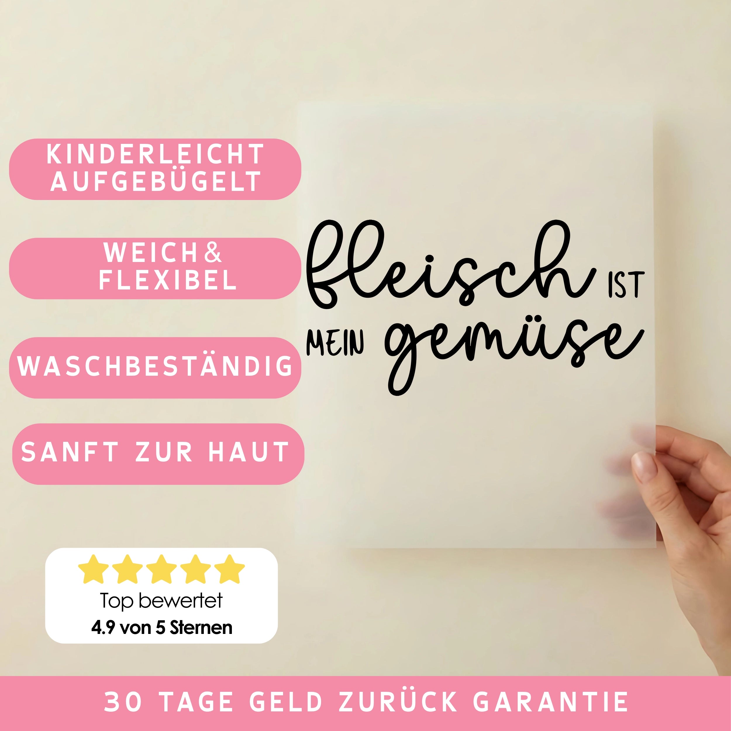 Bügelbild Schriftzug Fleisch ist mein Gemüse