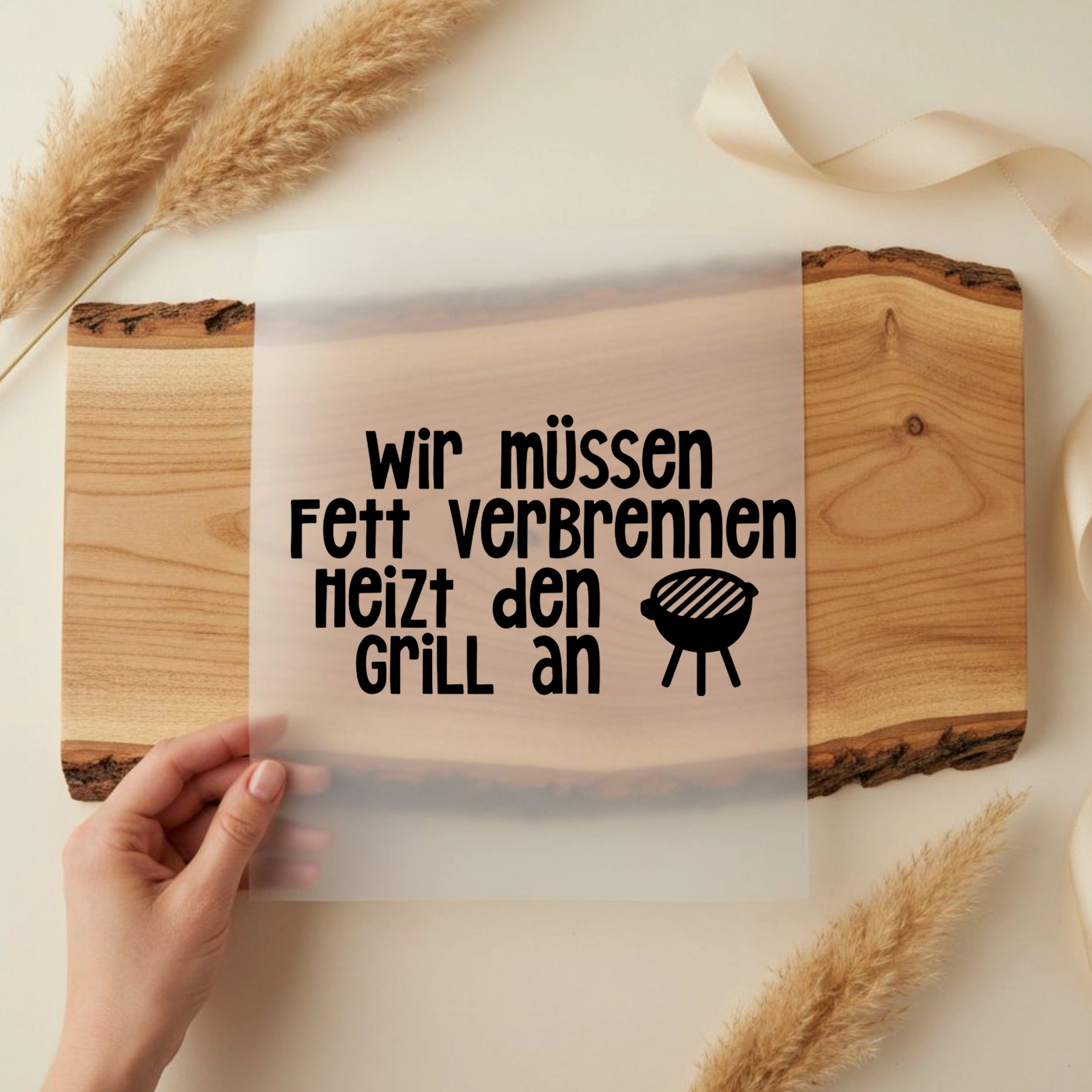 Bügelbild Schriftzug Grillen, Fett verbrennen
