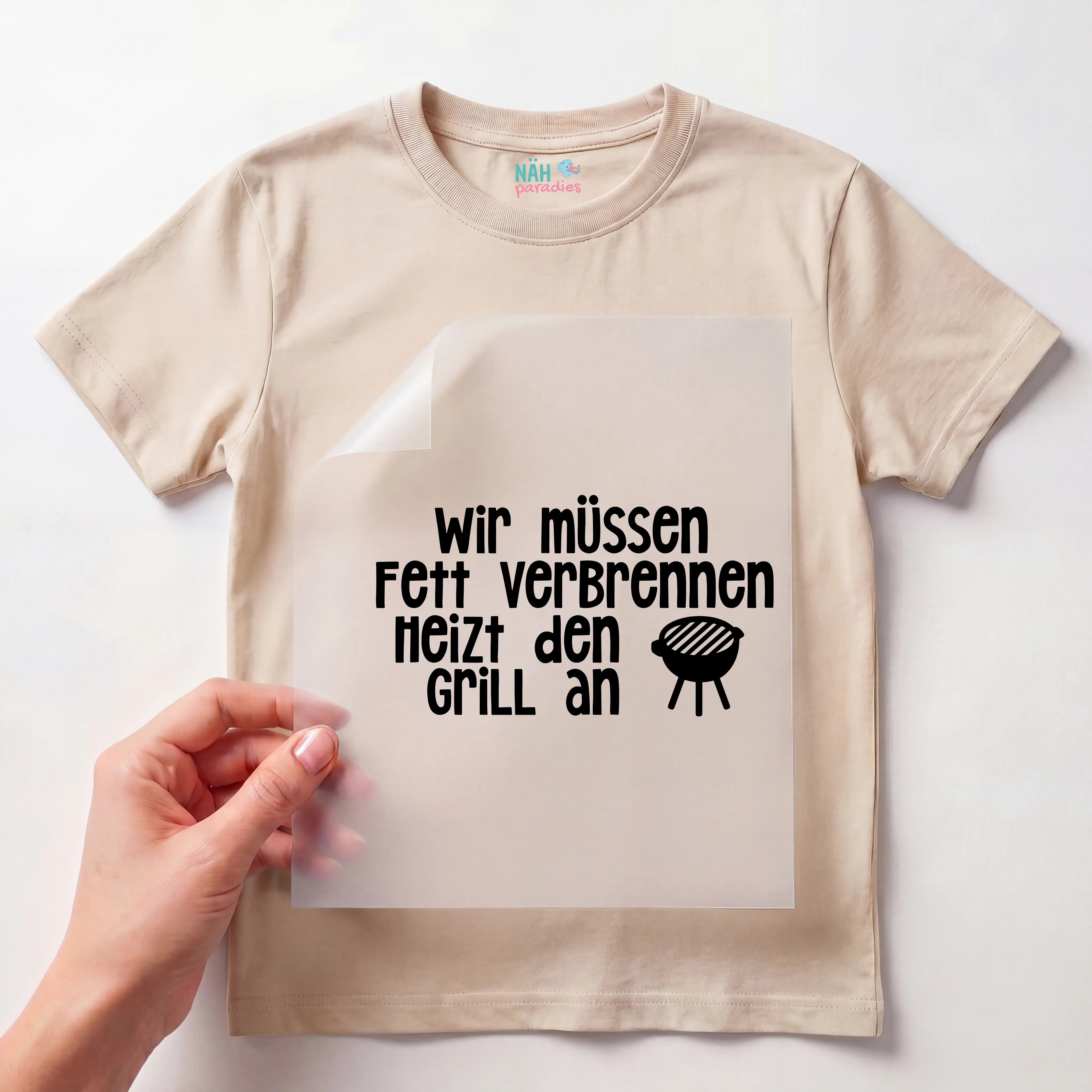 Bügelbild Schriftzug Grillen, Fett verbrennen