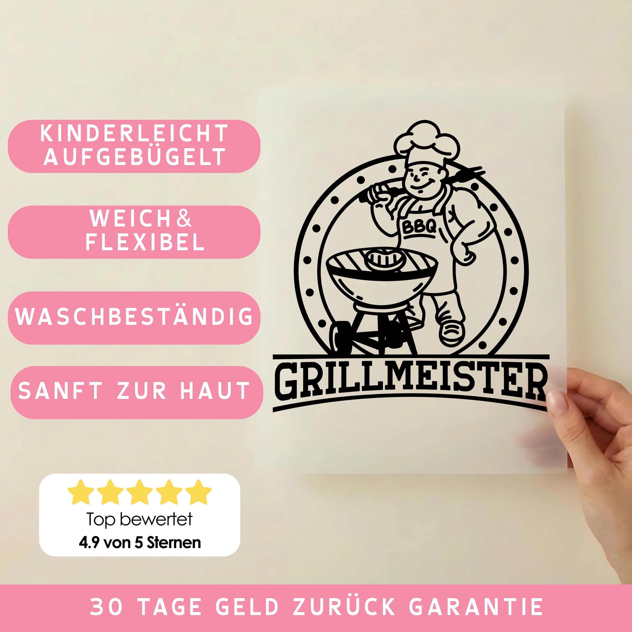 Bügelbild Schriftzug Grillmeister