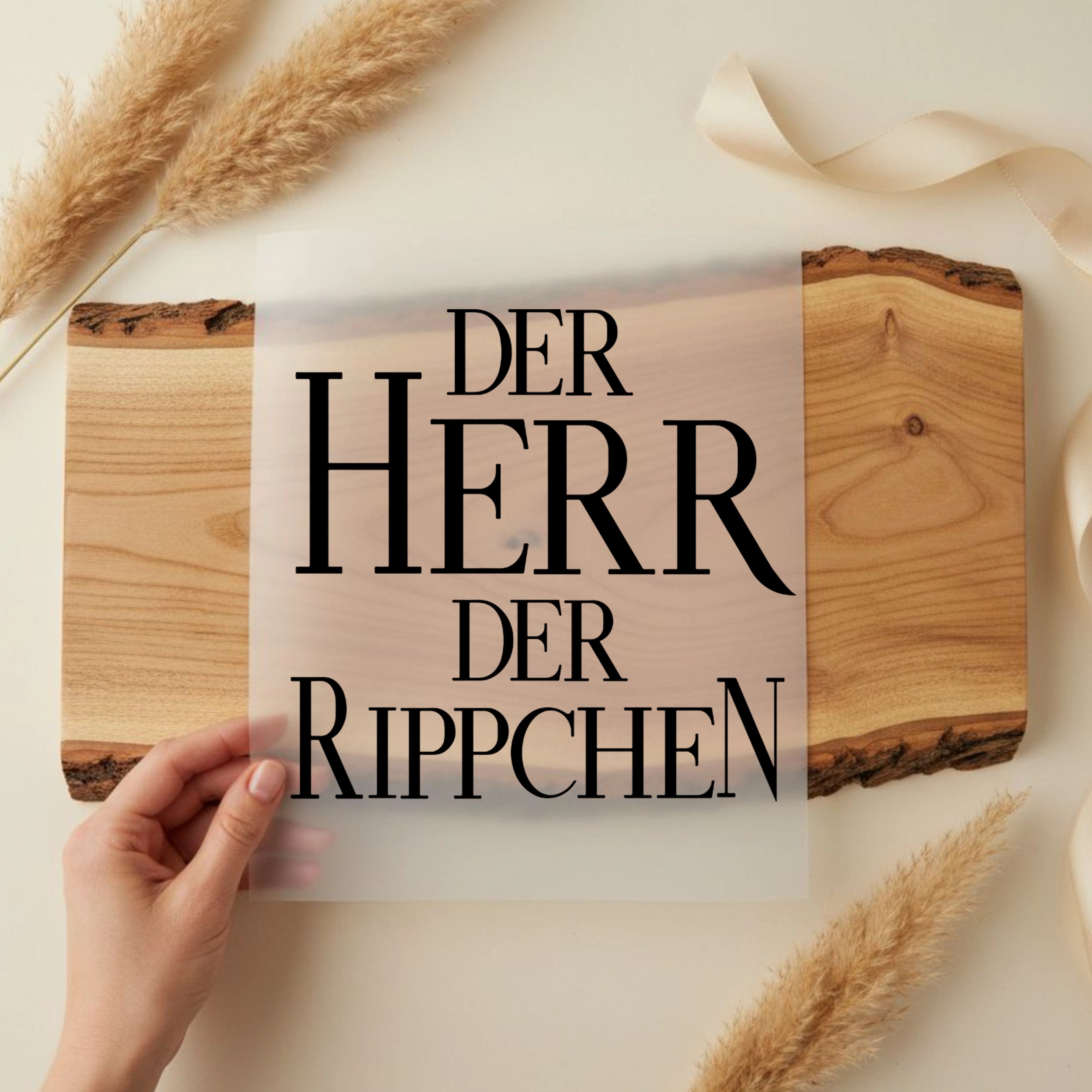 Bügelbild Schriftzug Herr der Rippchen
