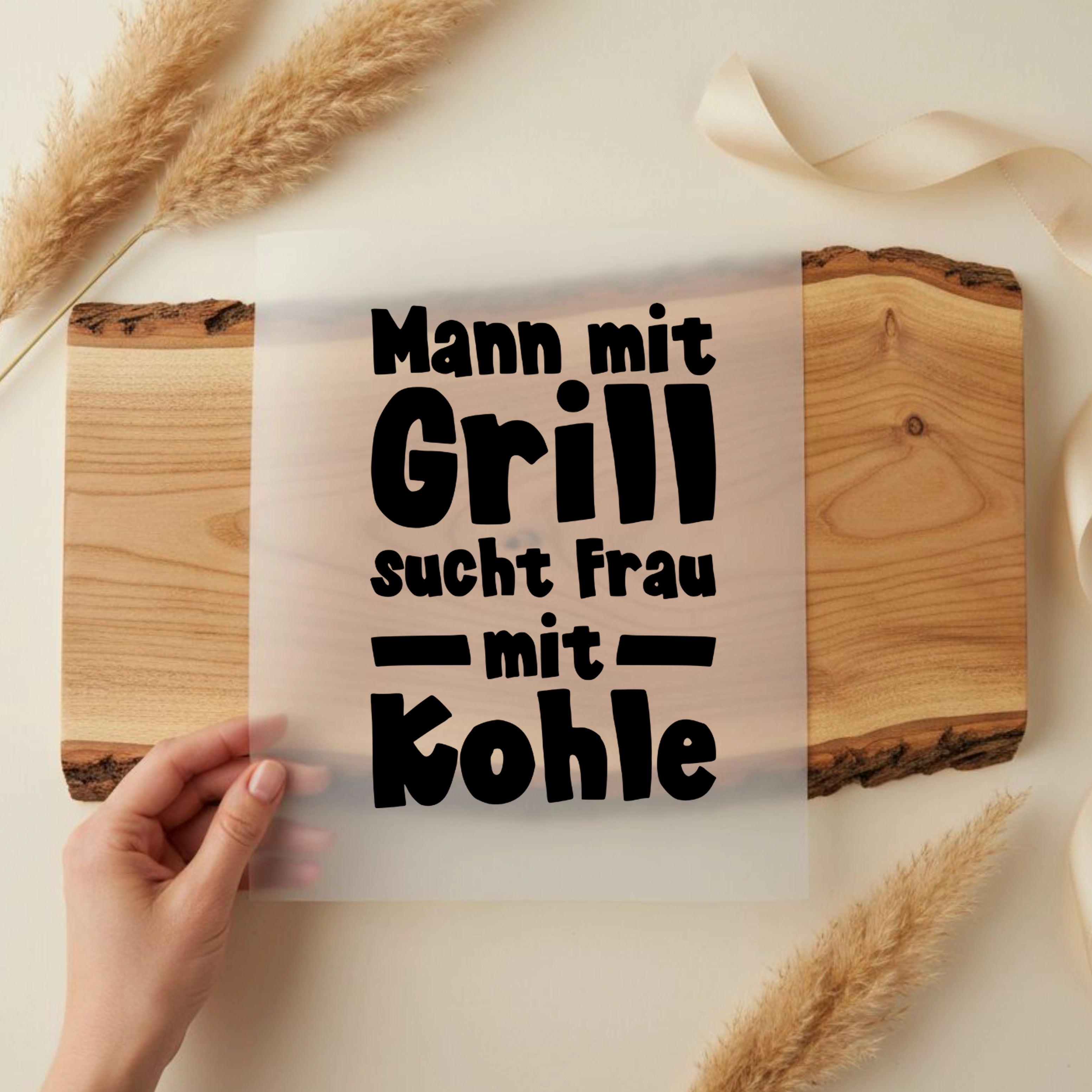 Bügelbild Schriftzug Mann mit Grill