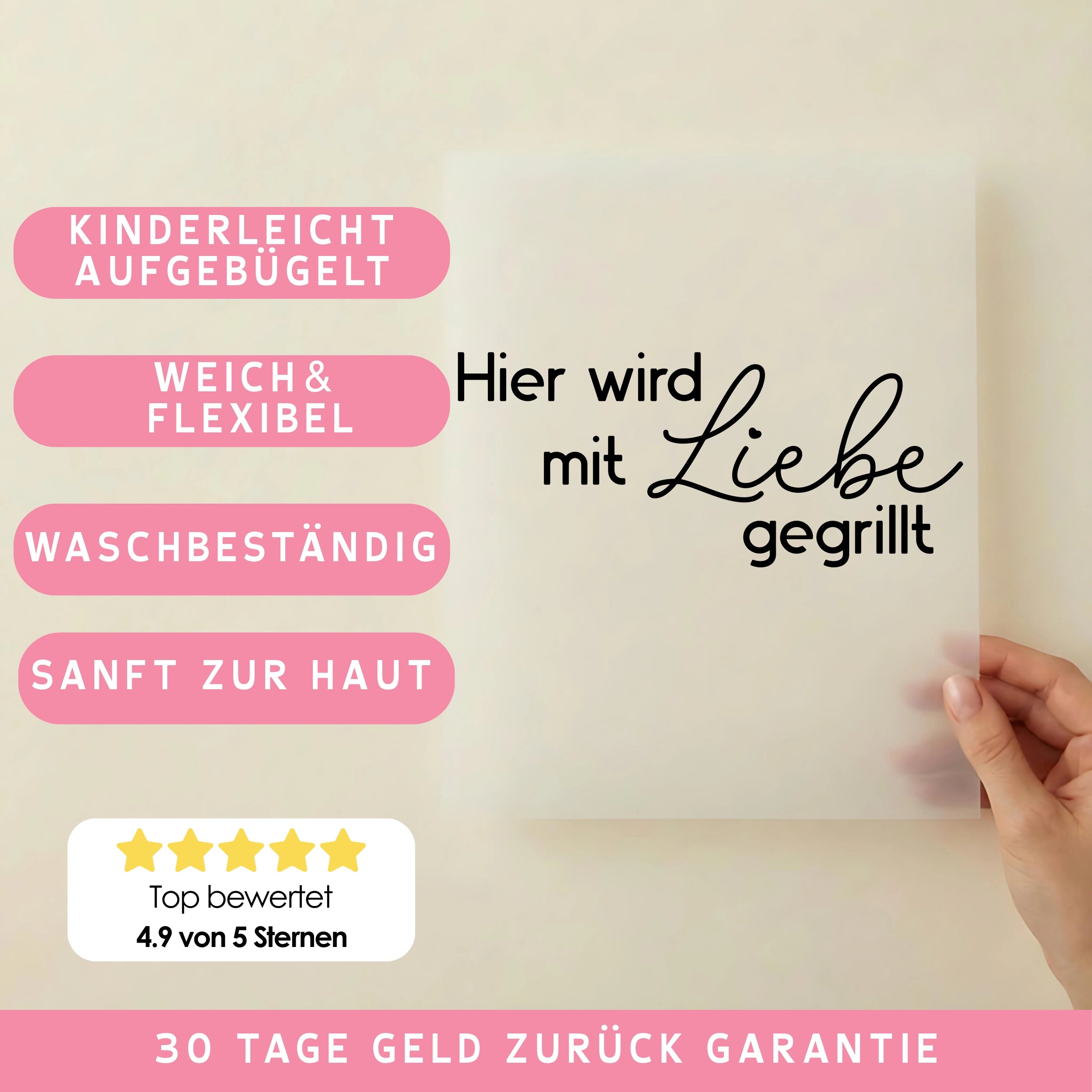 Bügelbild Schriftzug Mit Liebe gegrillt