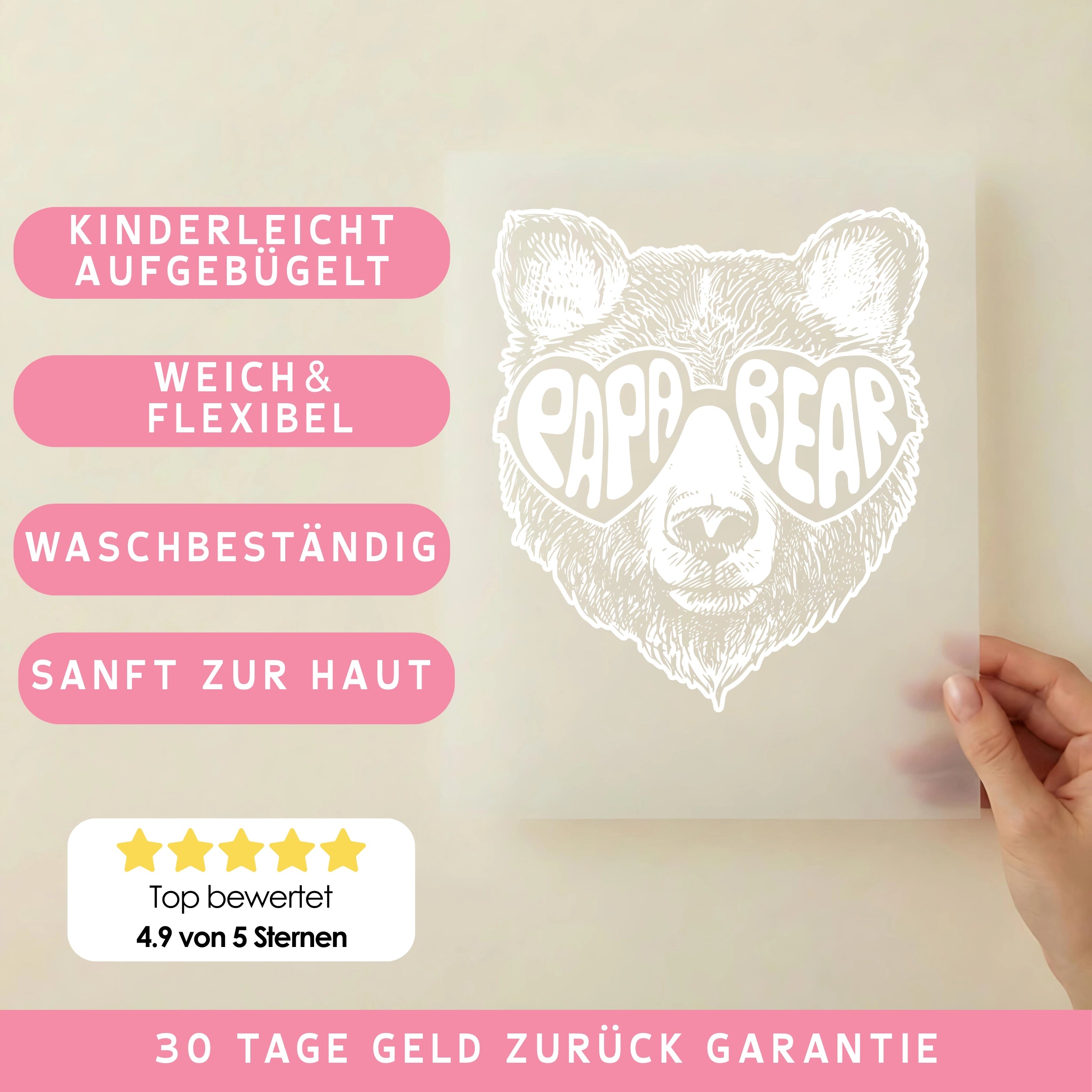 Bügelbild Papa Bear Sonnenbrille Weiß