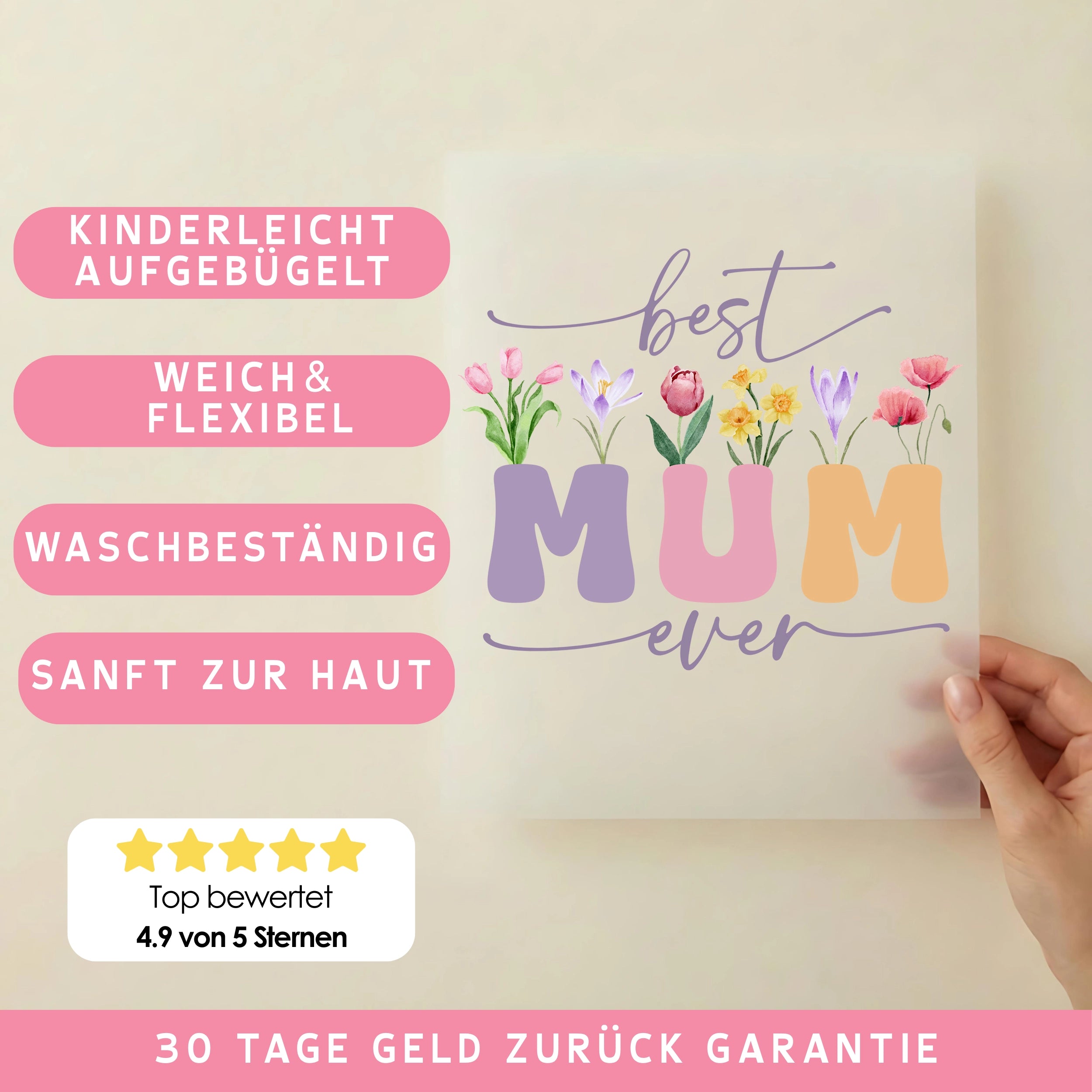 Bügelbild Best Mum Ever Bunt