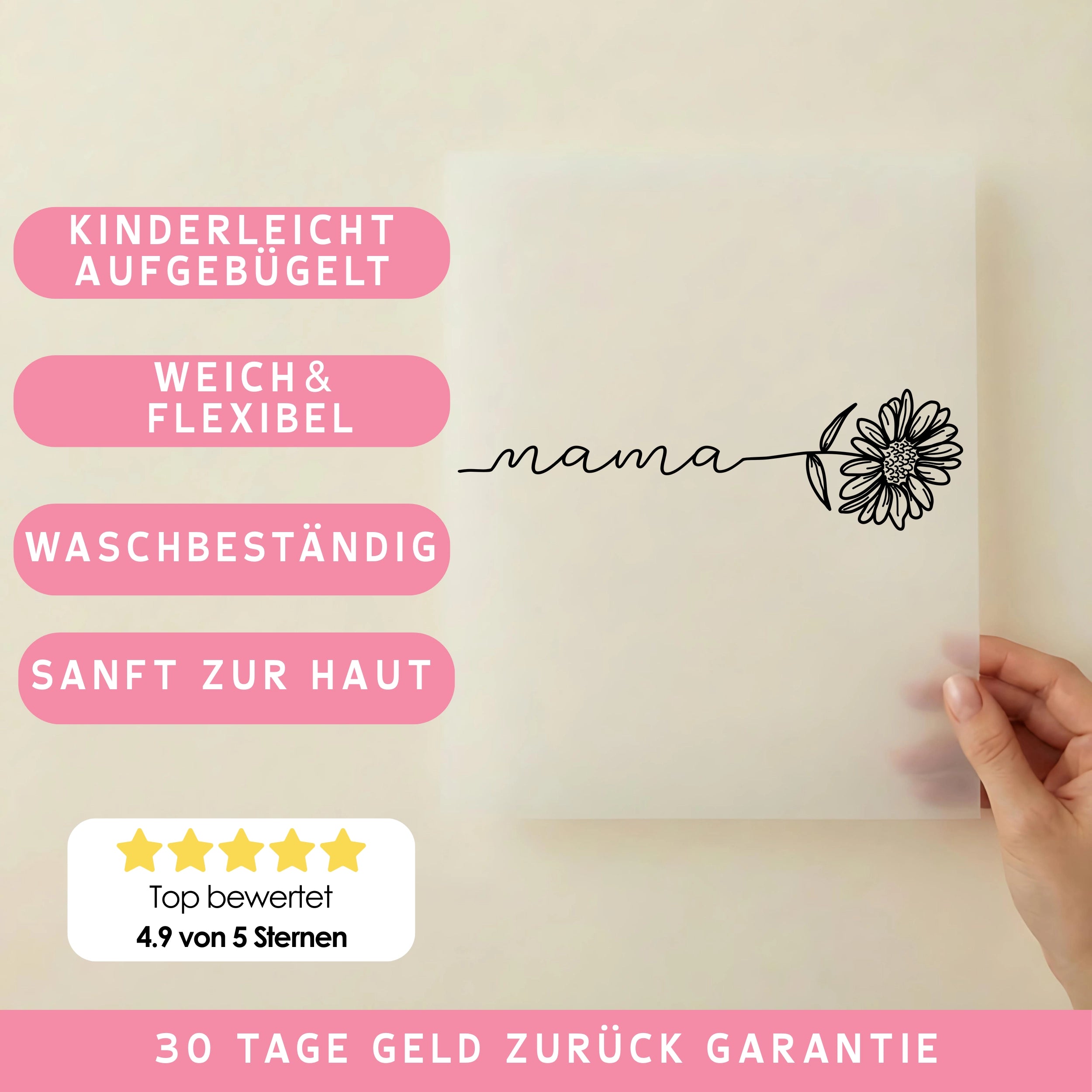 Bügelbild Mama Blume schwarz