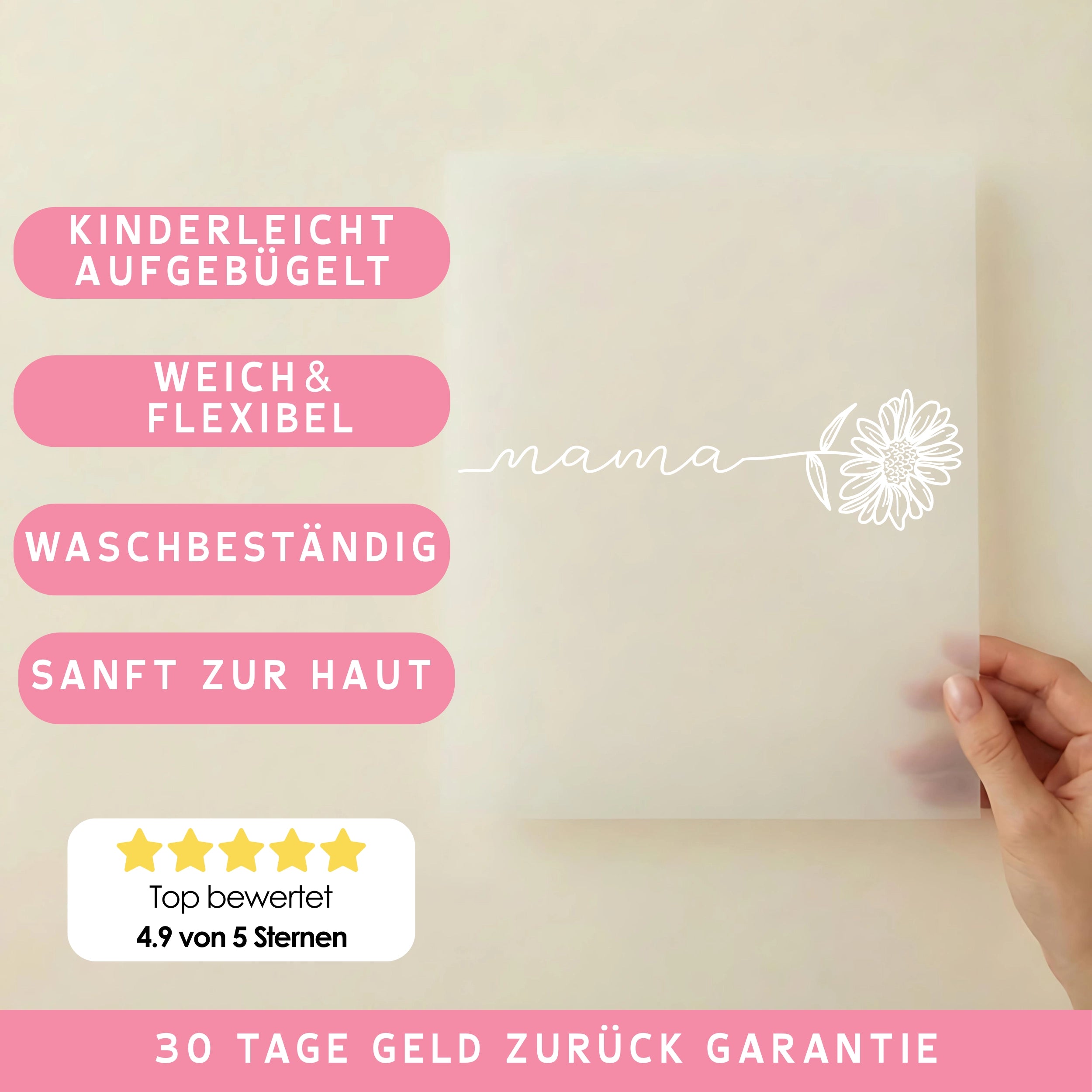Buegelbild-Mama Blume weiß