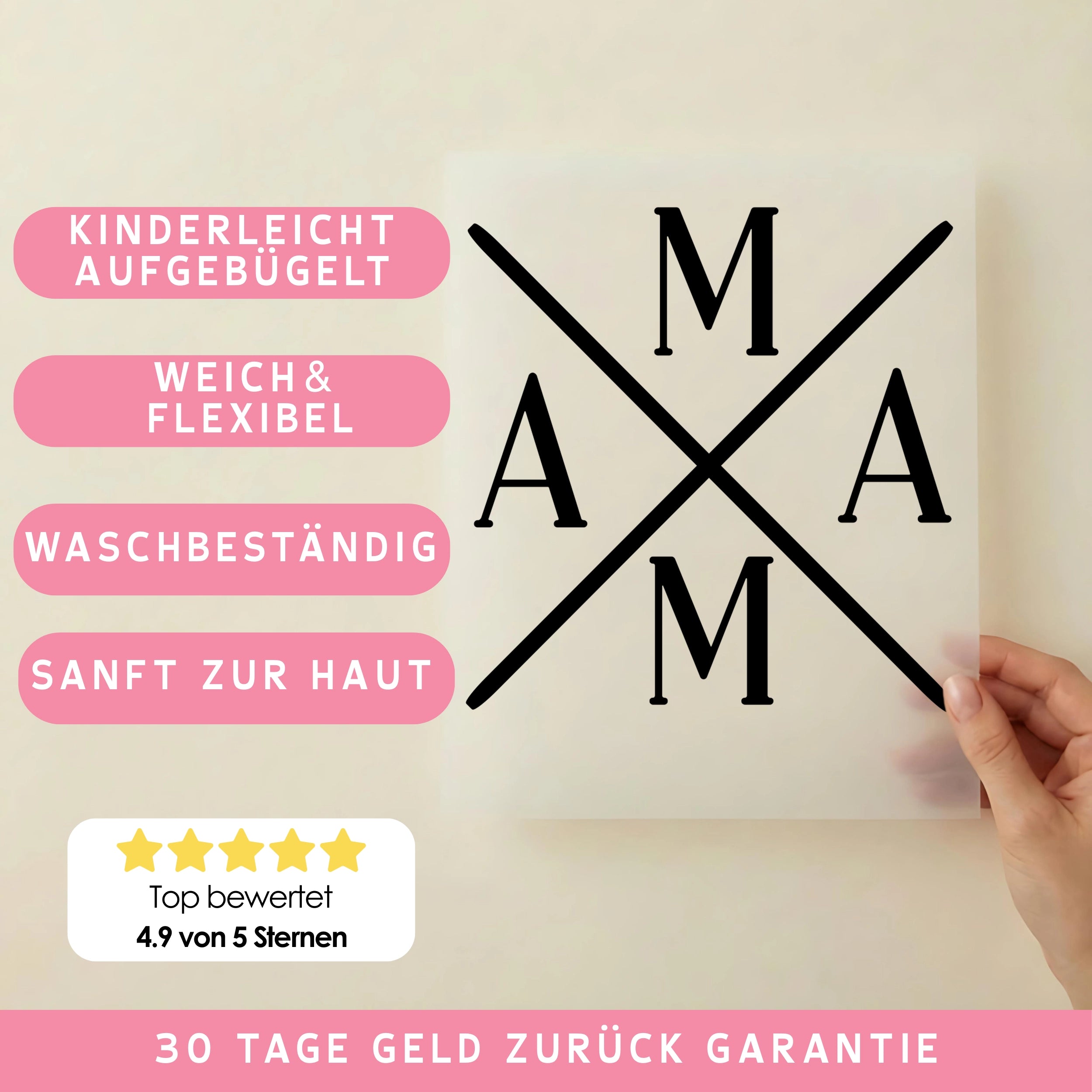 Bügelbild Mama Kreuz