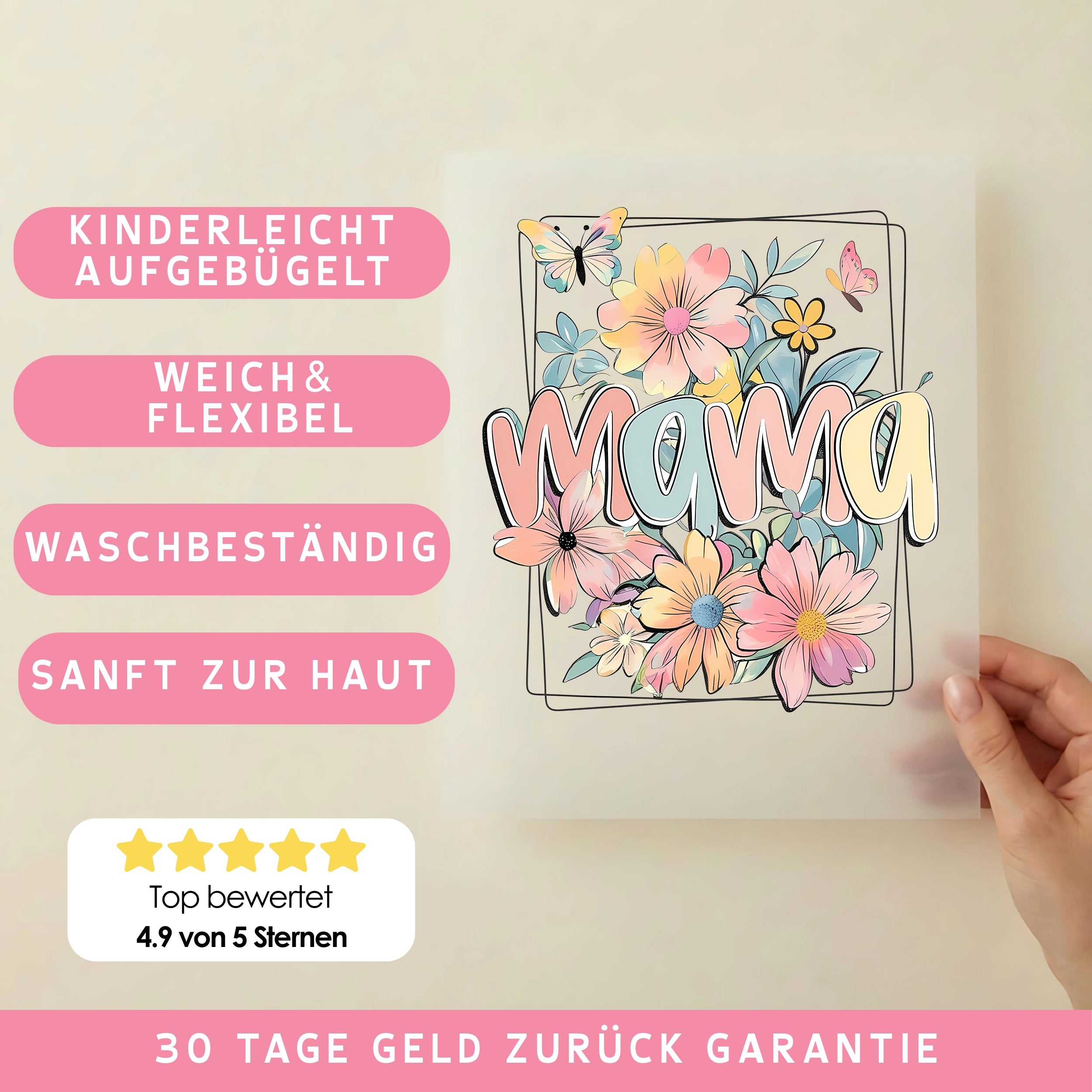 Bügelbild Mama Pastel Blumen