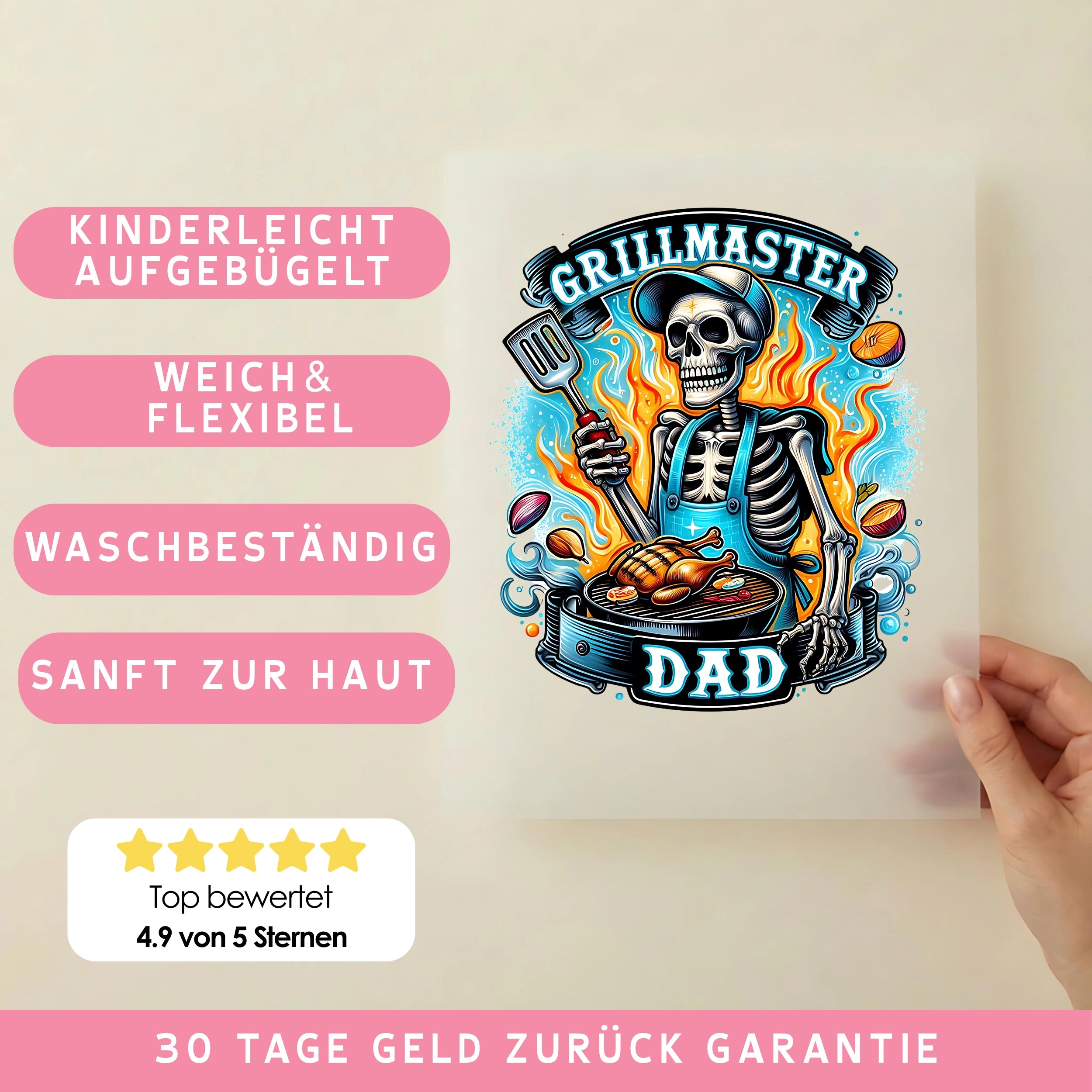Bügelbild Skelett Grillmaster Dad