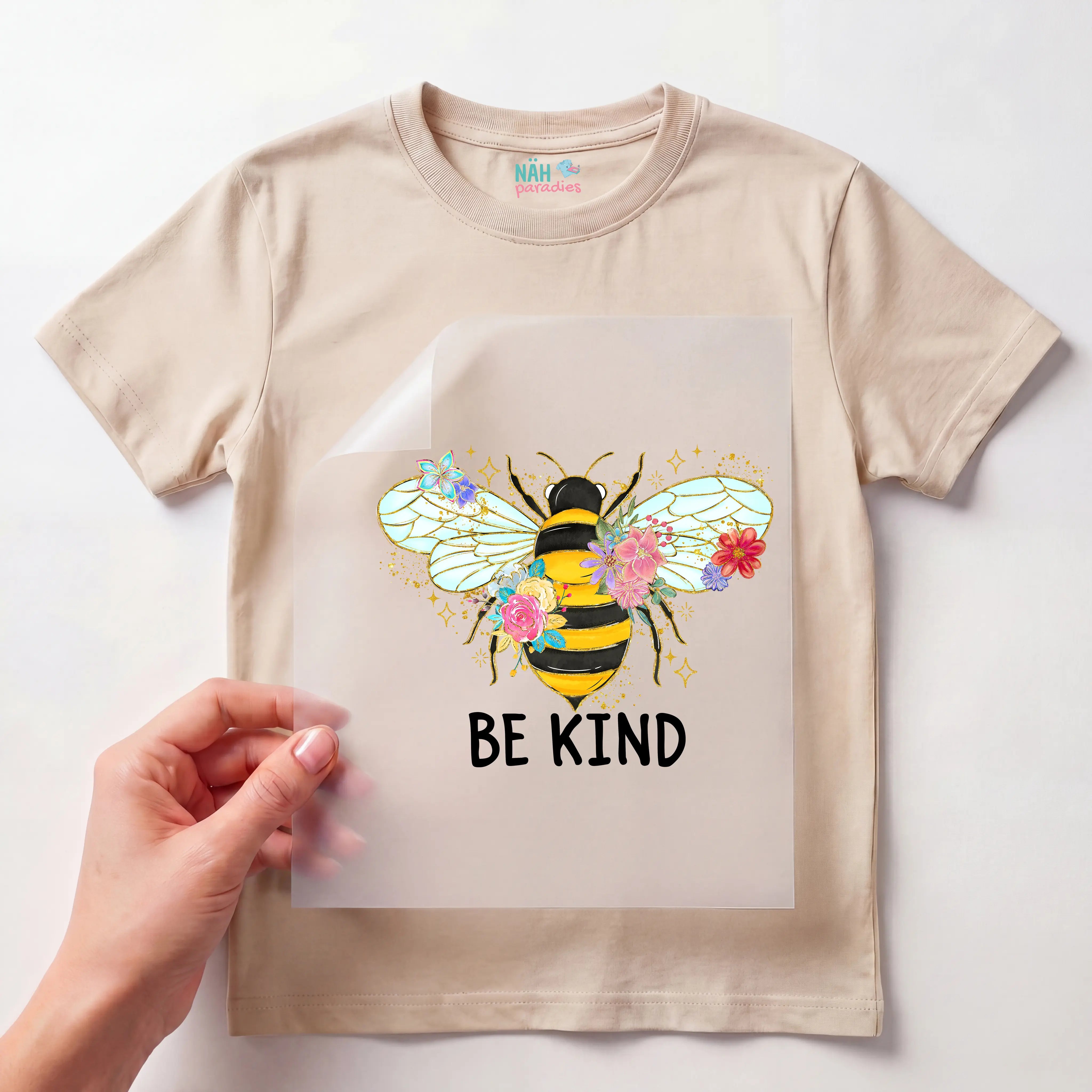 Bügelbild Hummel BE KIND