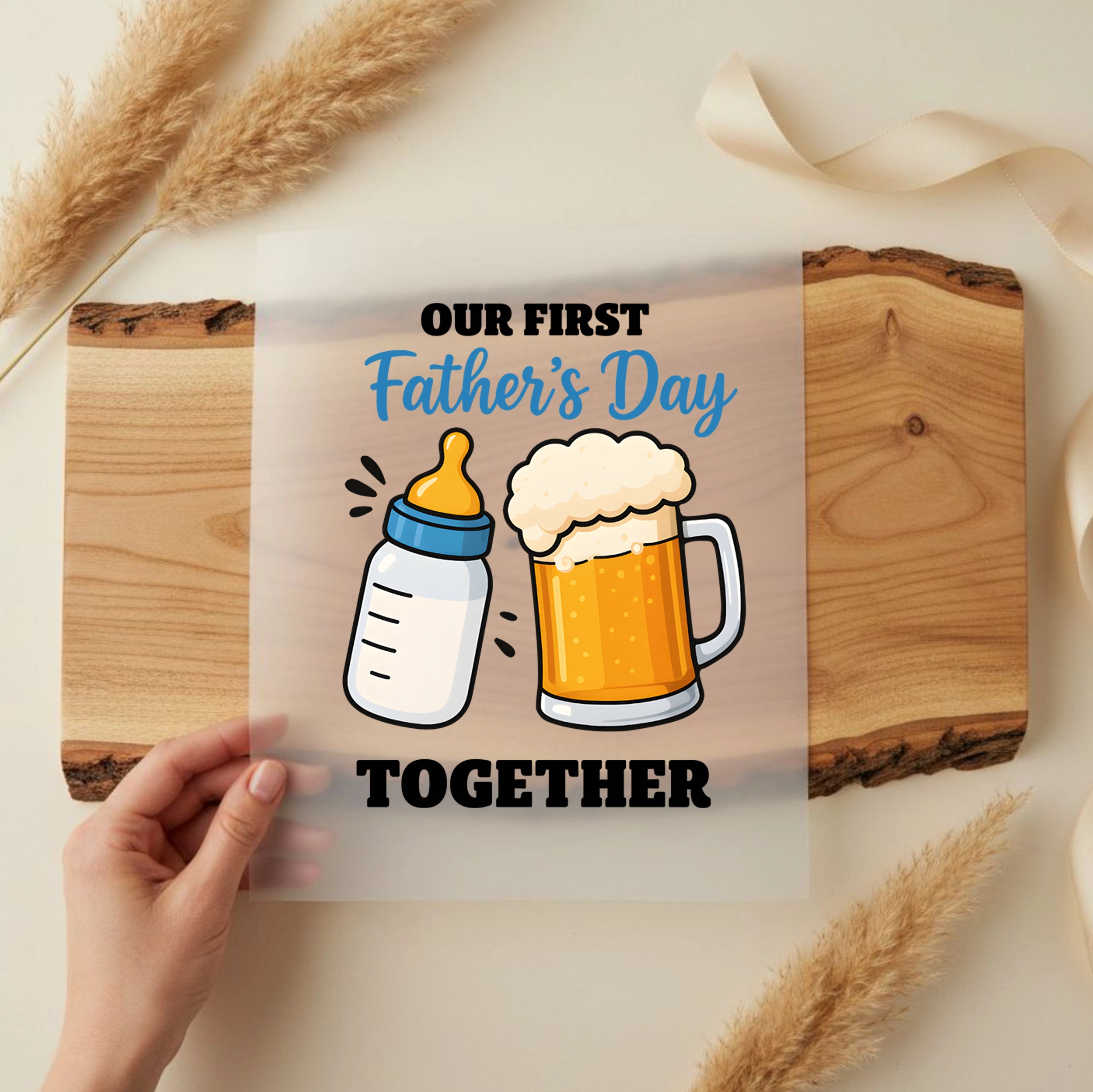 Bügelbild Vatertag Flasche und Glas