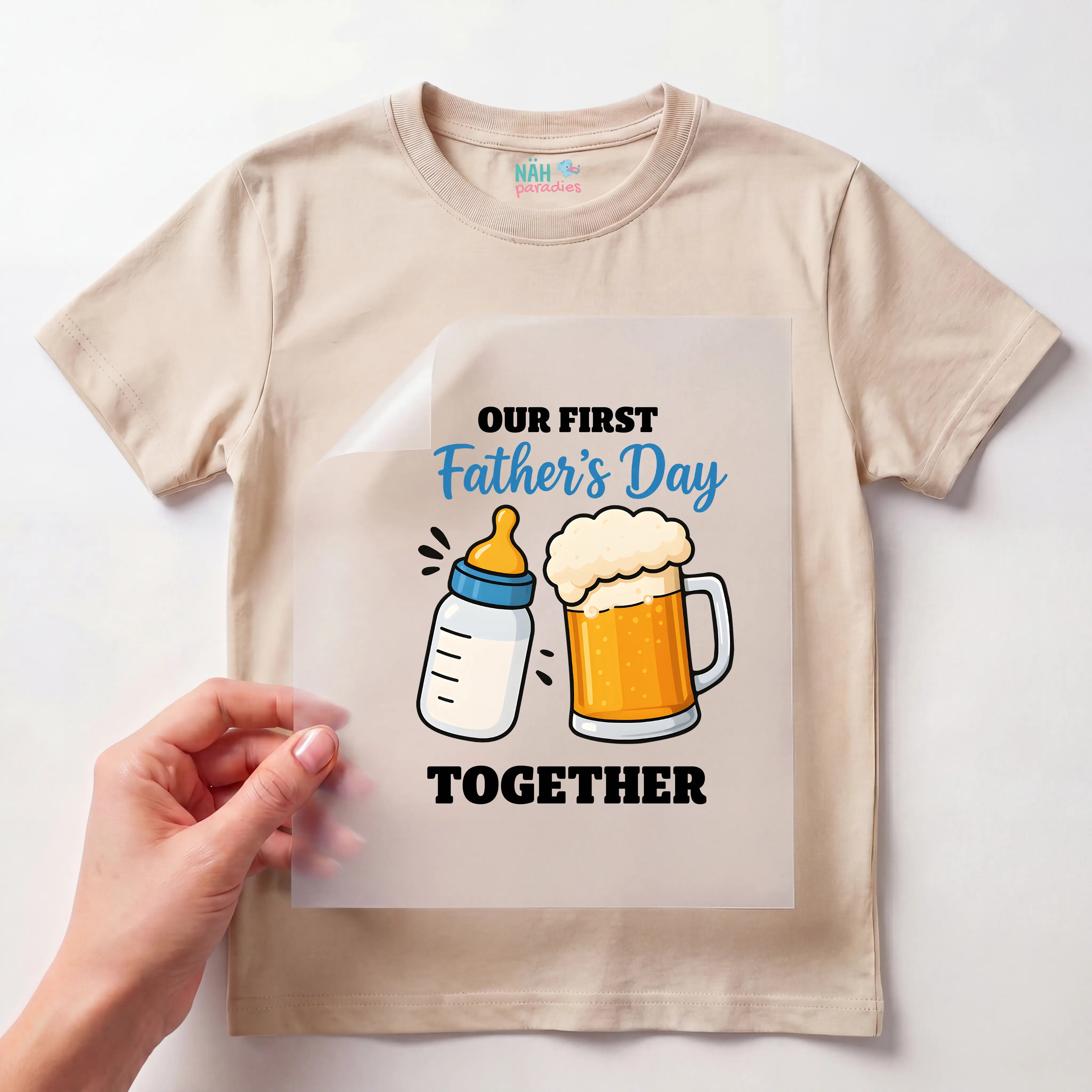 Bügelbild Vatertag Flasche und Glas