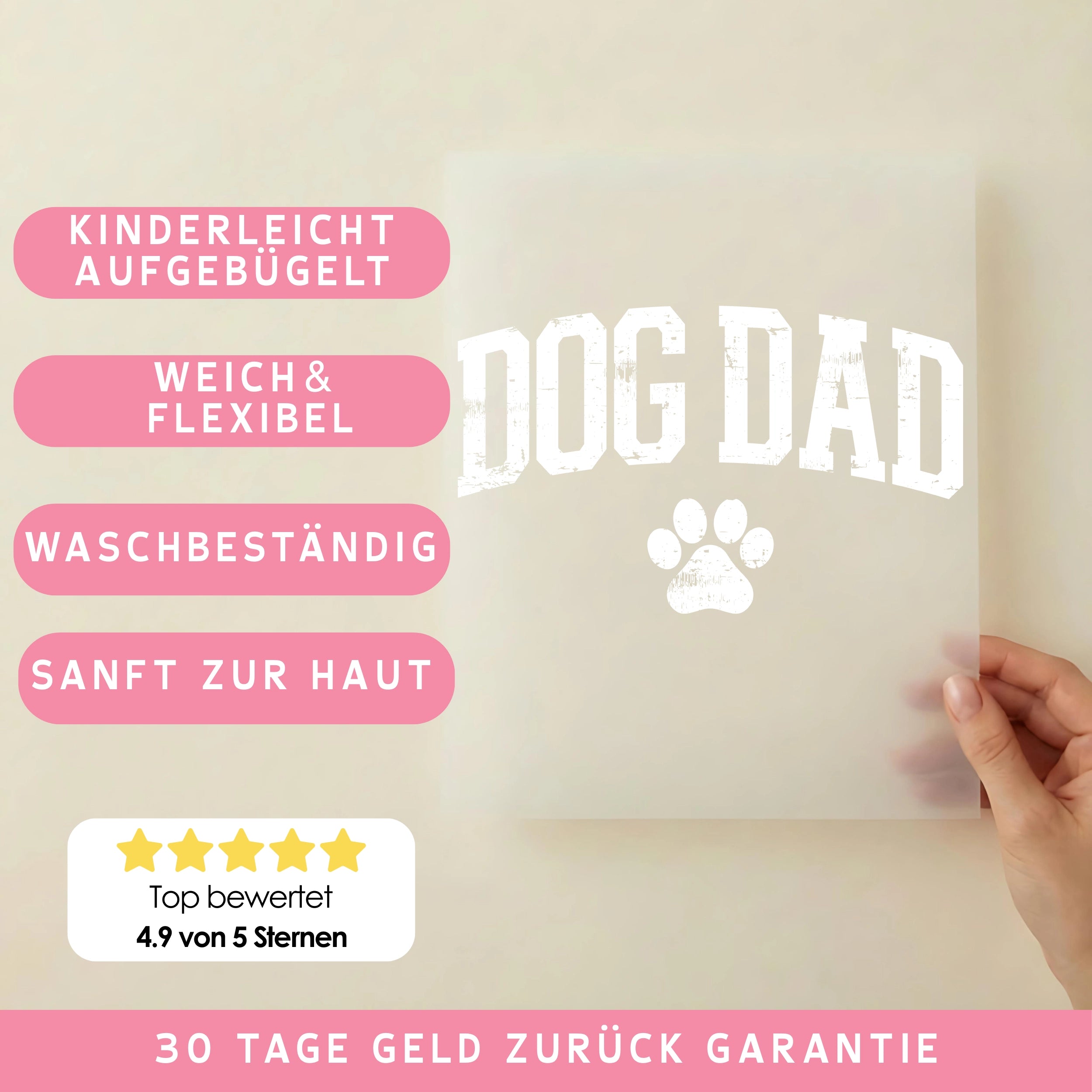 Bügelbild Schriftzug Dog Dad weiß