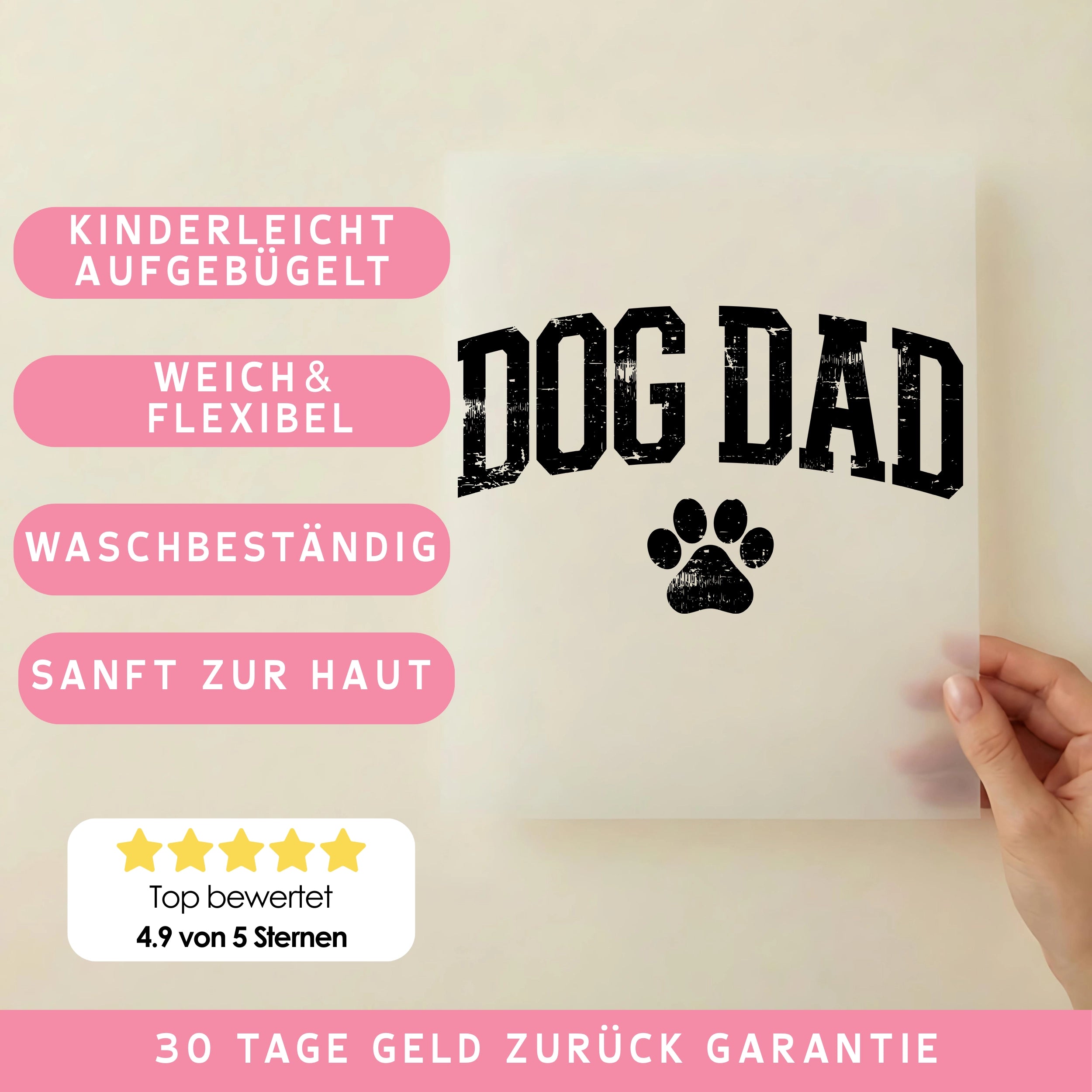 Bügelbild Schriftzug Dog Dad schwarz