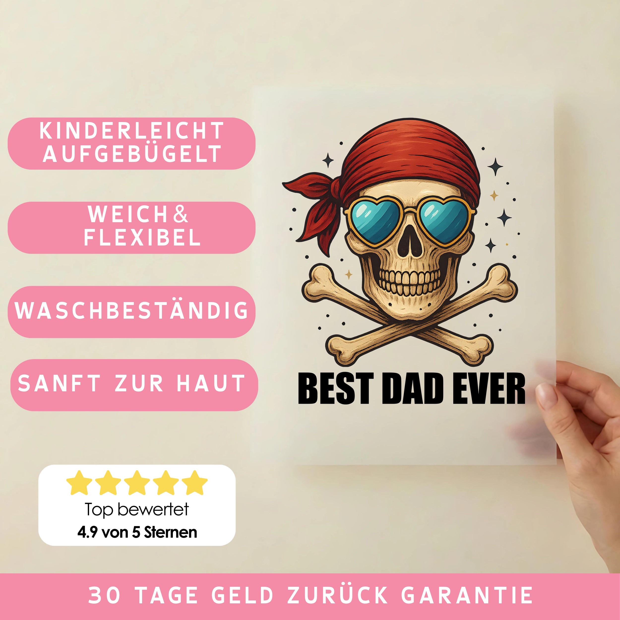 Bügelbild Best Dad Schädel