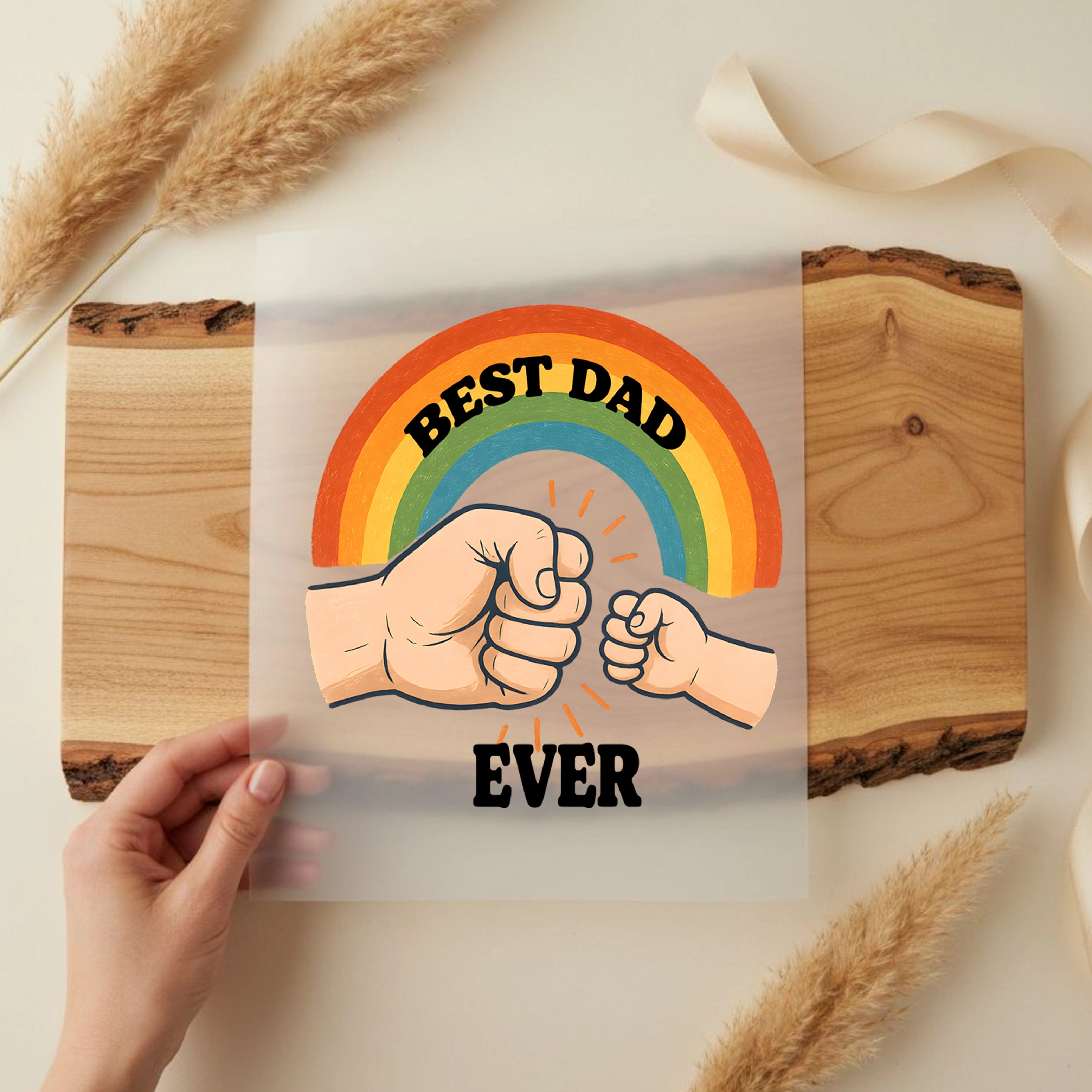 Bügelbild Best Dad Regenbogen Check