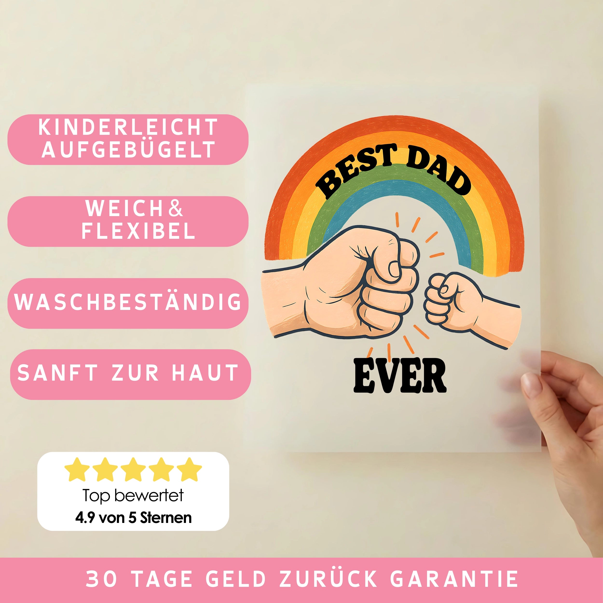 Bügelbild Best Dad Regenbogen Check