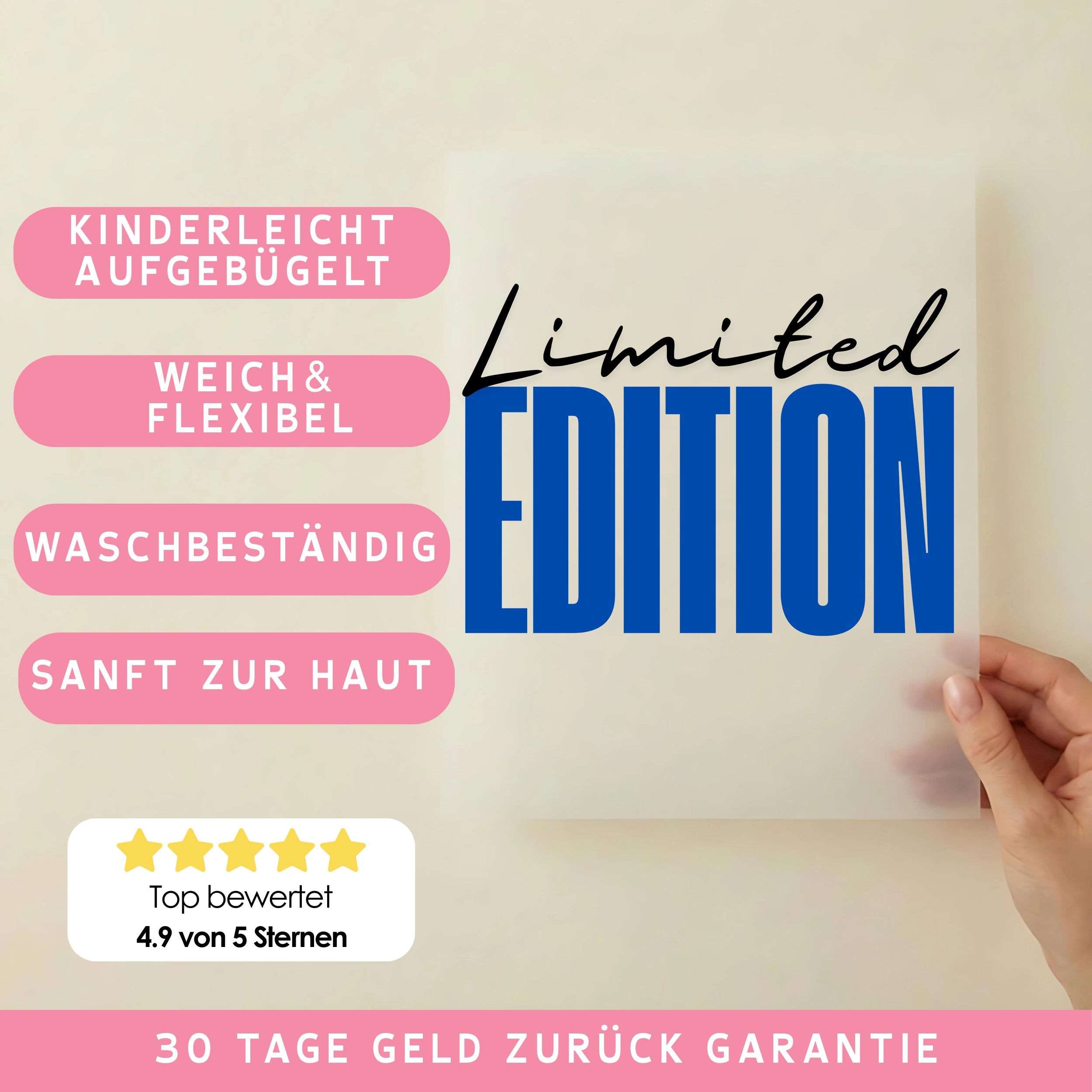 Bügelbild Schriftzug Limited Edition Blau