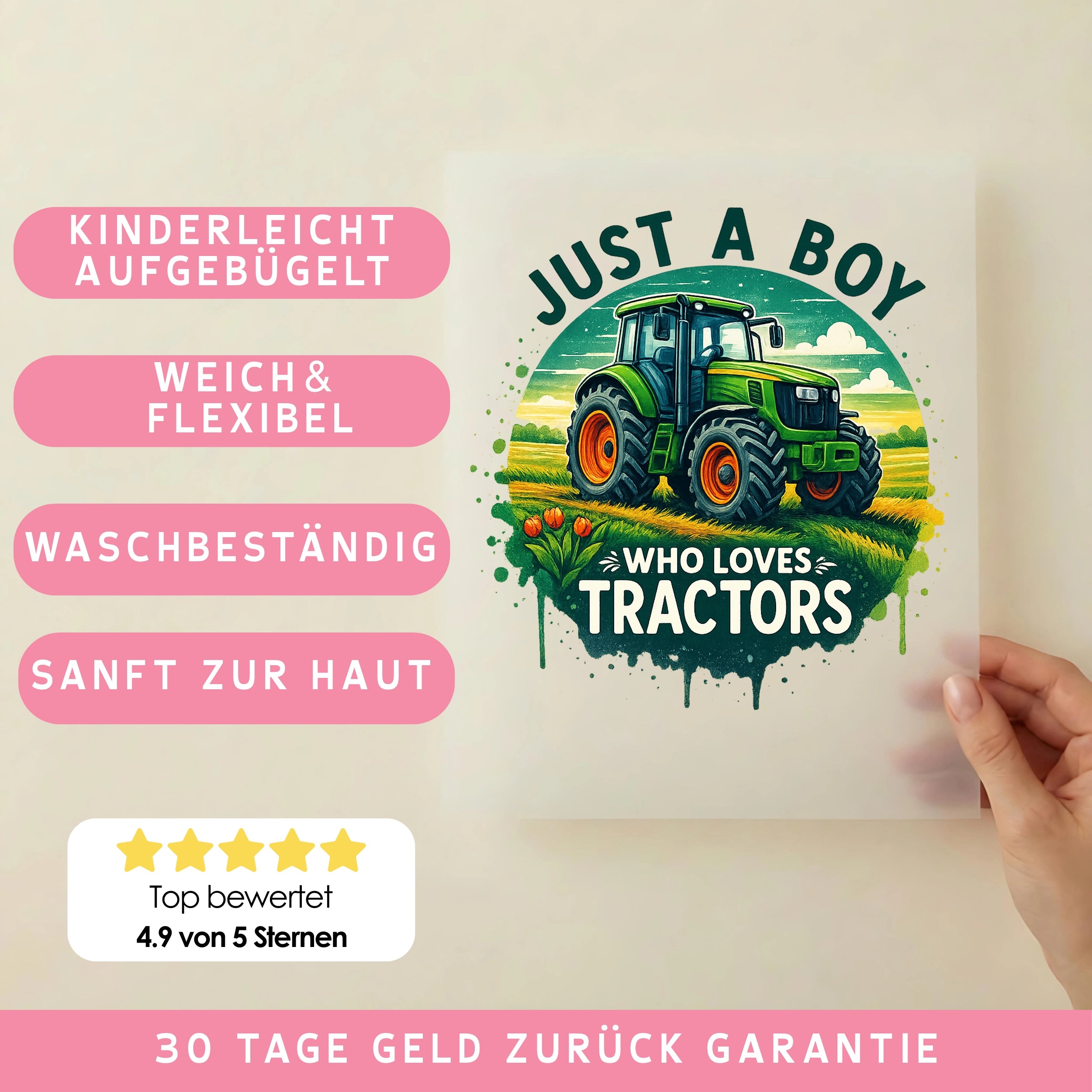 Bügelbild Just a Boy Traktor
