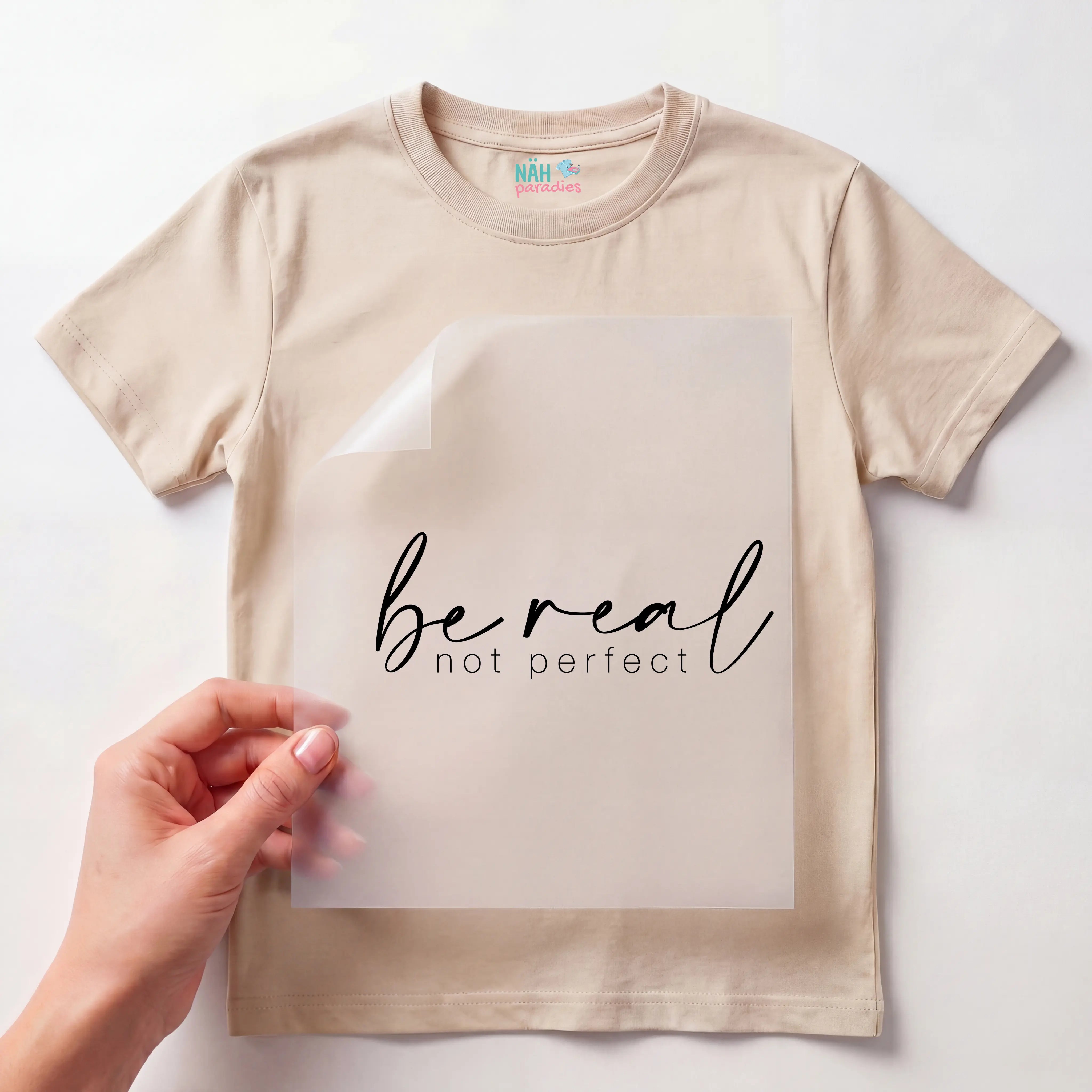 Bügelbild Schriftzug Be real not perfect