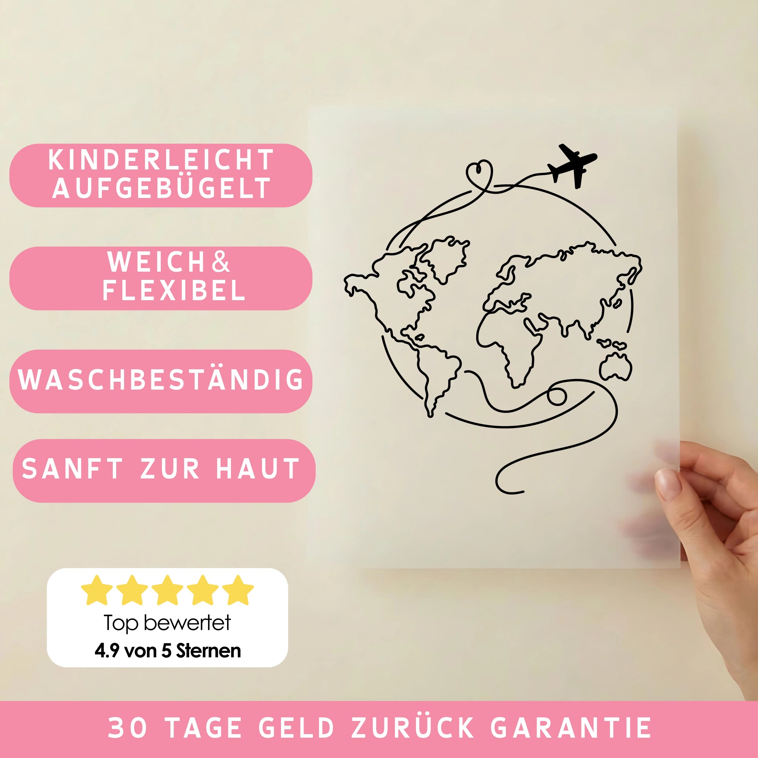 Bügelbild Weltreise im Herzen