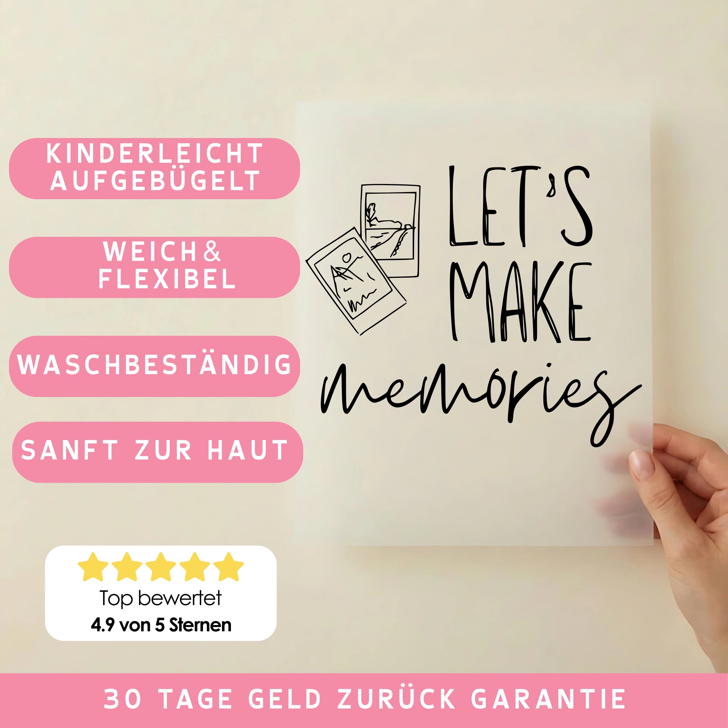 Bügelbild Schriftzug let's make memories