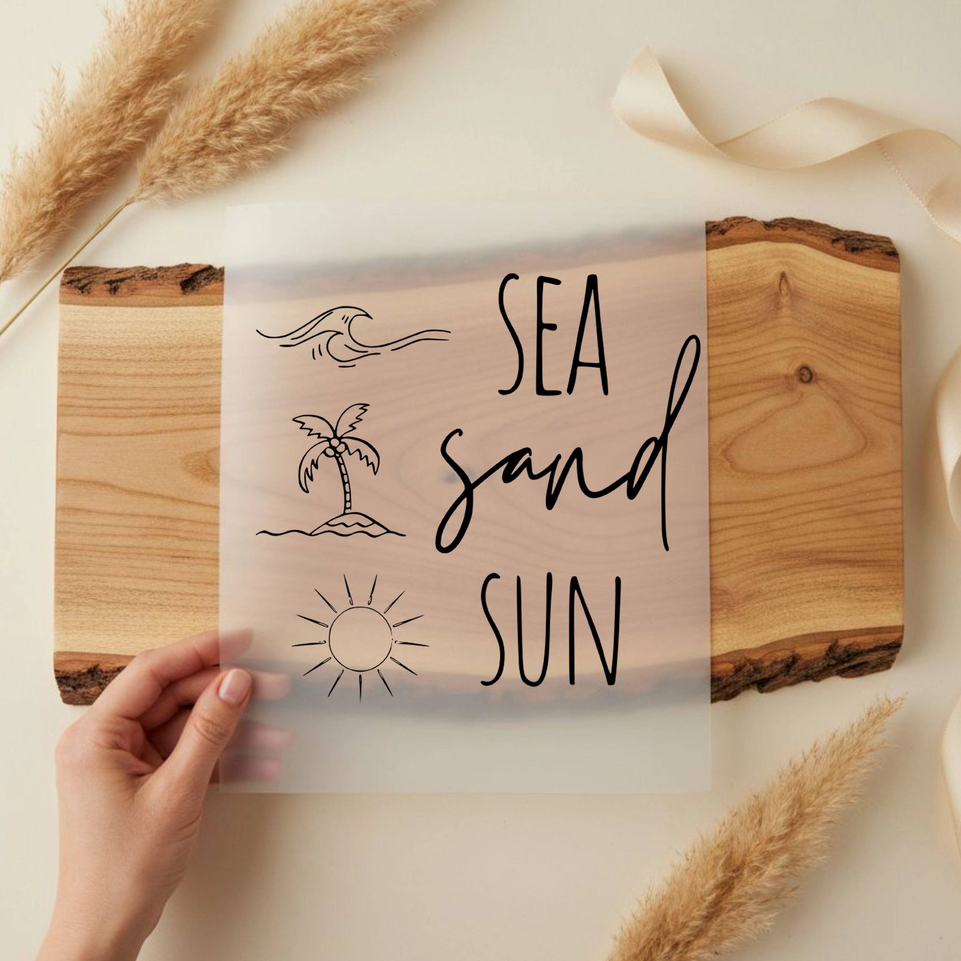 Bügelbild Schriftzug sea sand sun