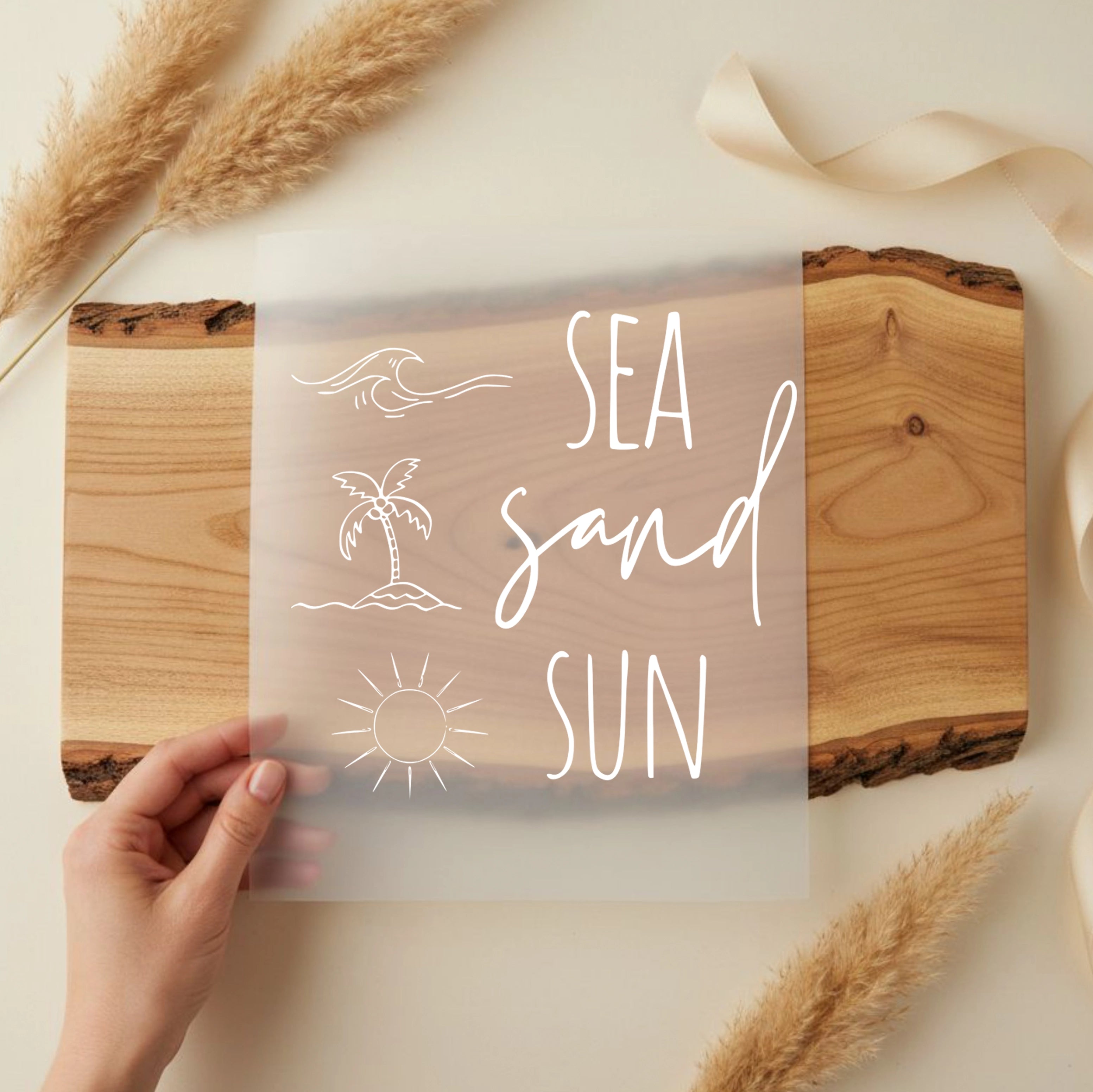 Bügelbild Schriftzug sea sand sun