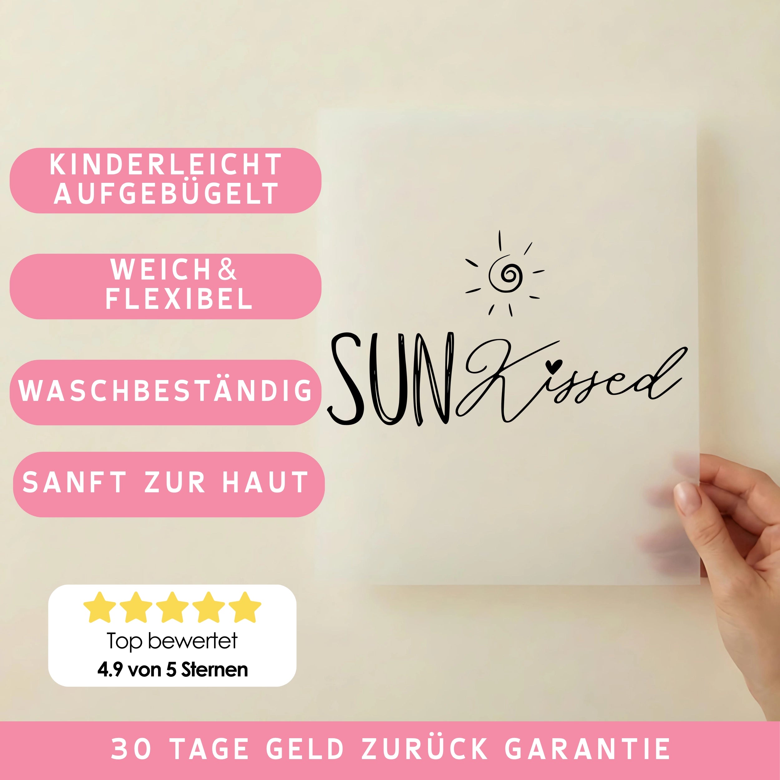 Bügelbild Schriftzug SUN Kissed