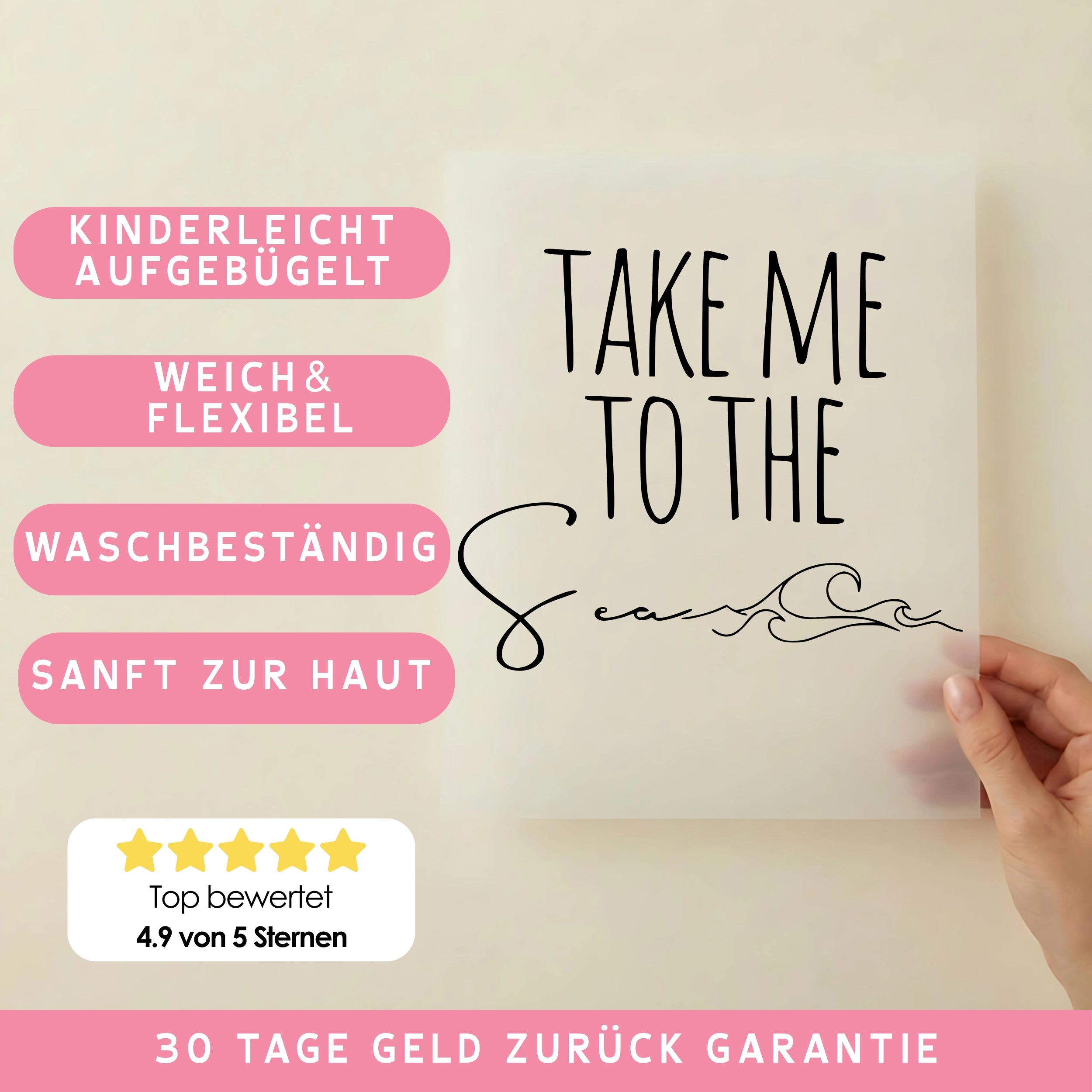 Bügelbild Schriftzug take me to the Sea