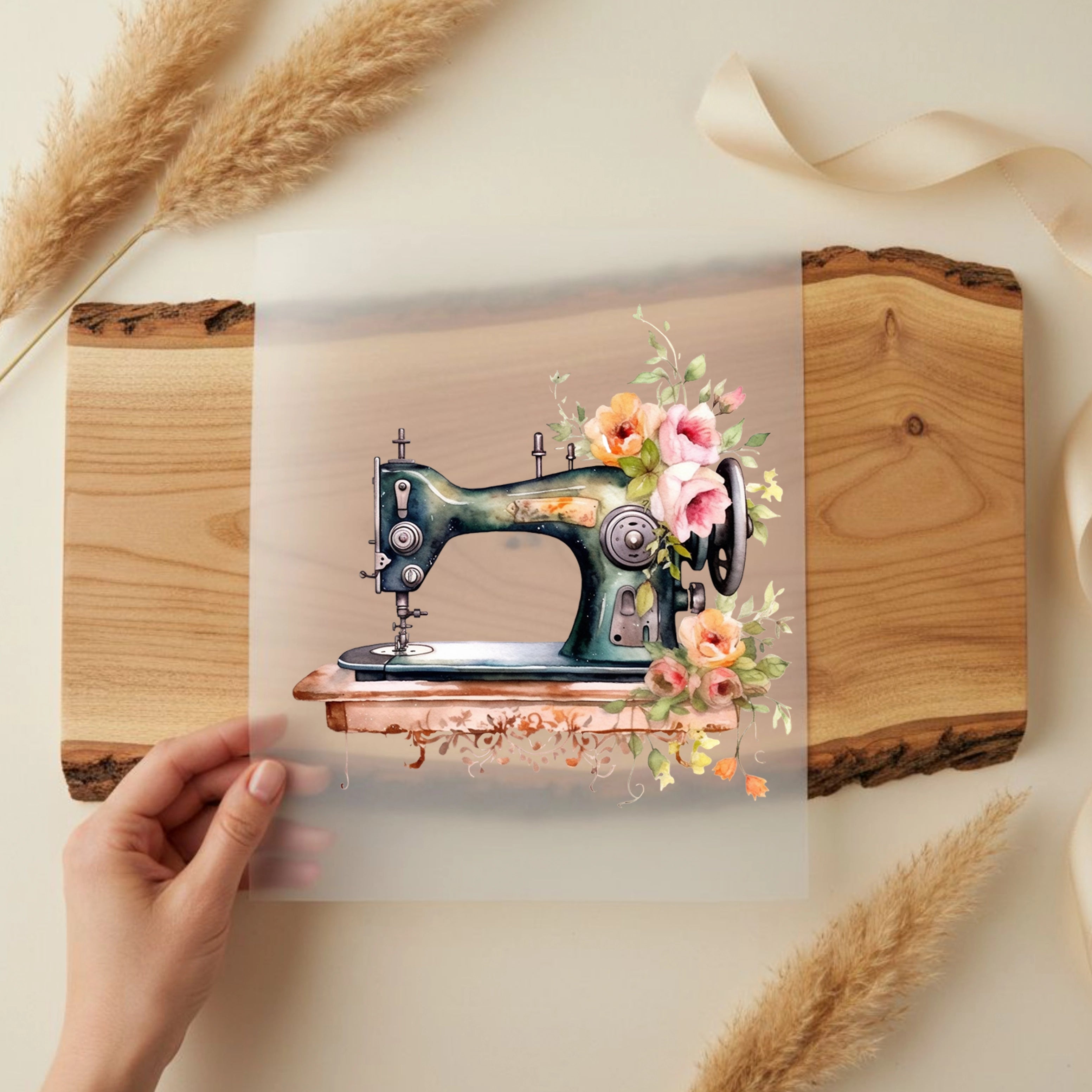 Bügelbild Nähmaschine Vintage Flower
