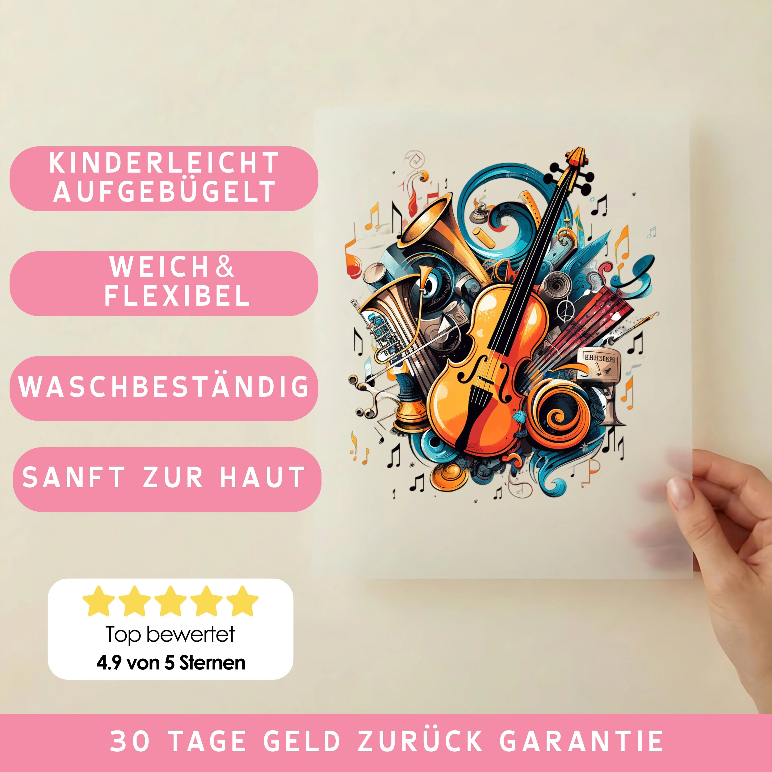 Bügelbild Musik Geige