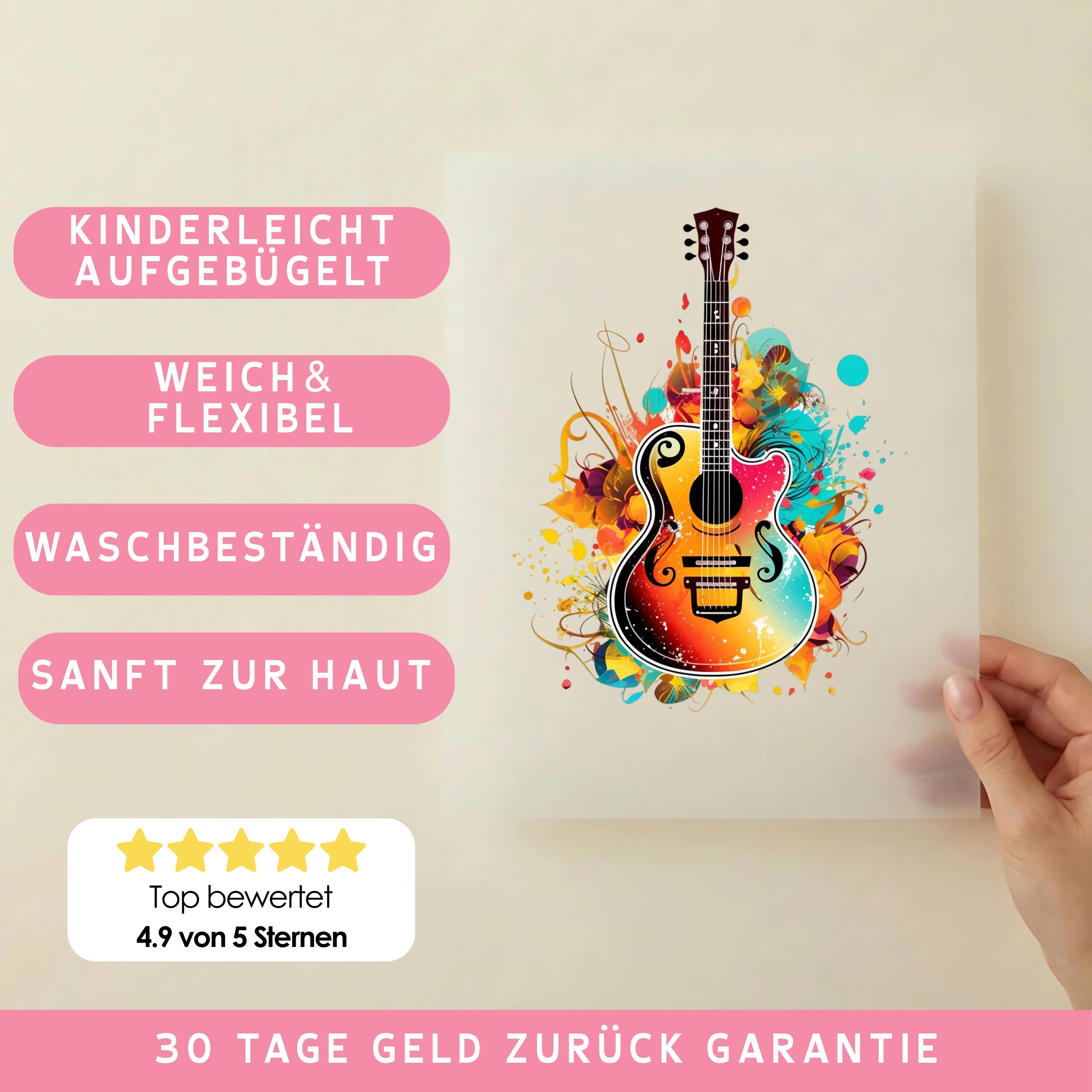 Bügelbild Musik Gitarre Bunt