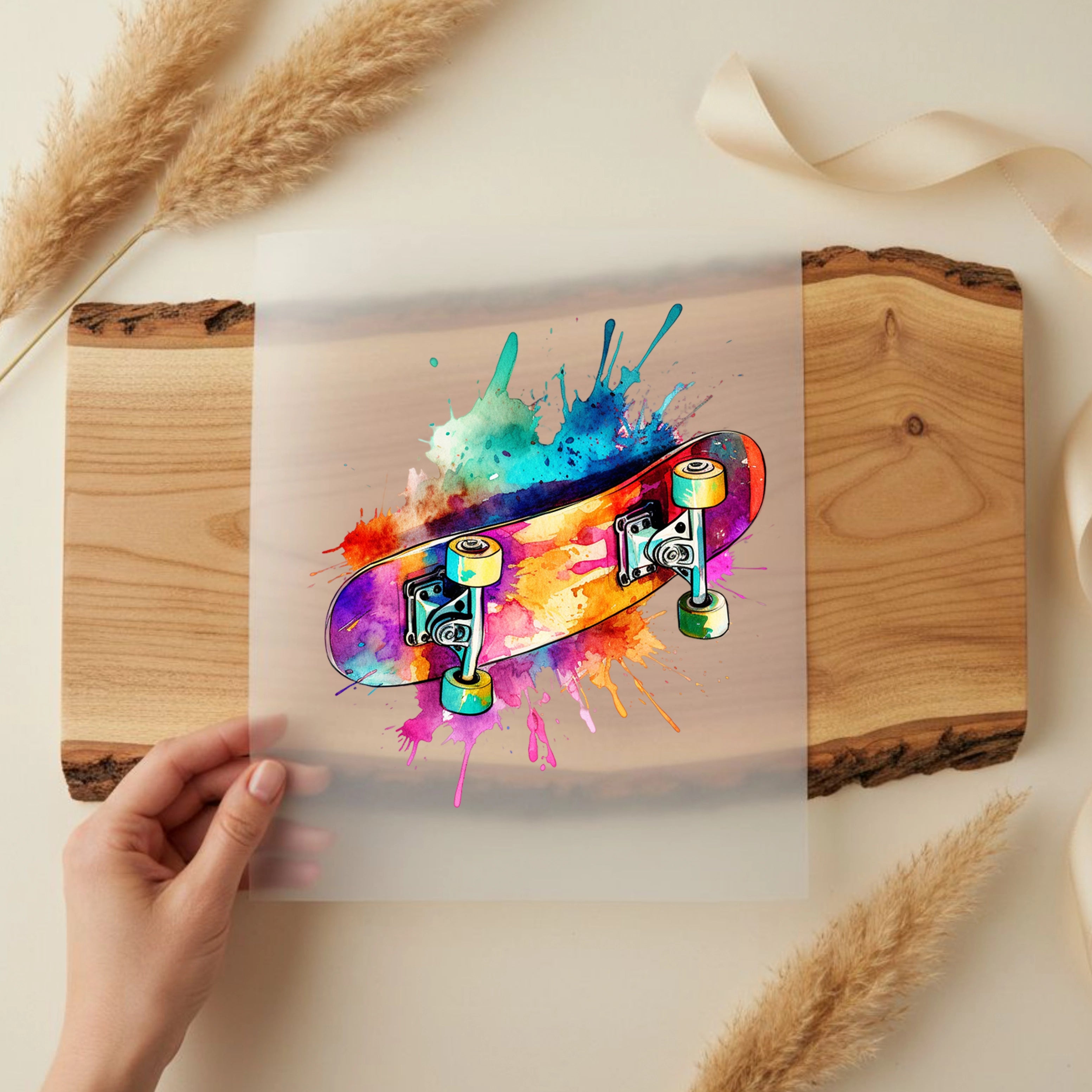 Bügelbild Skateboard Bunt Splash