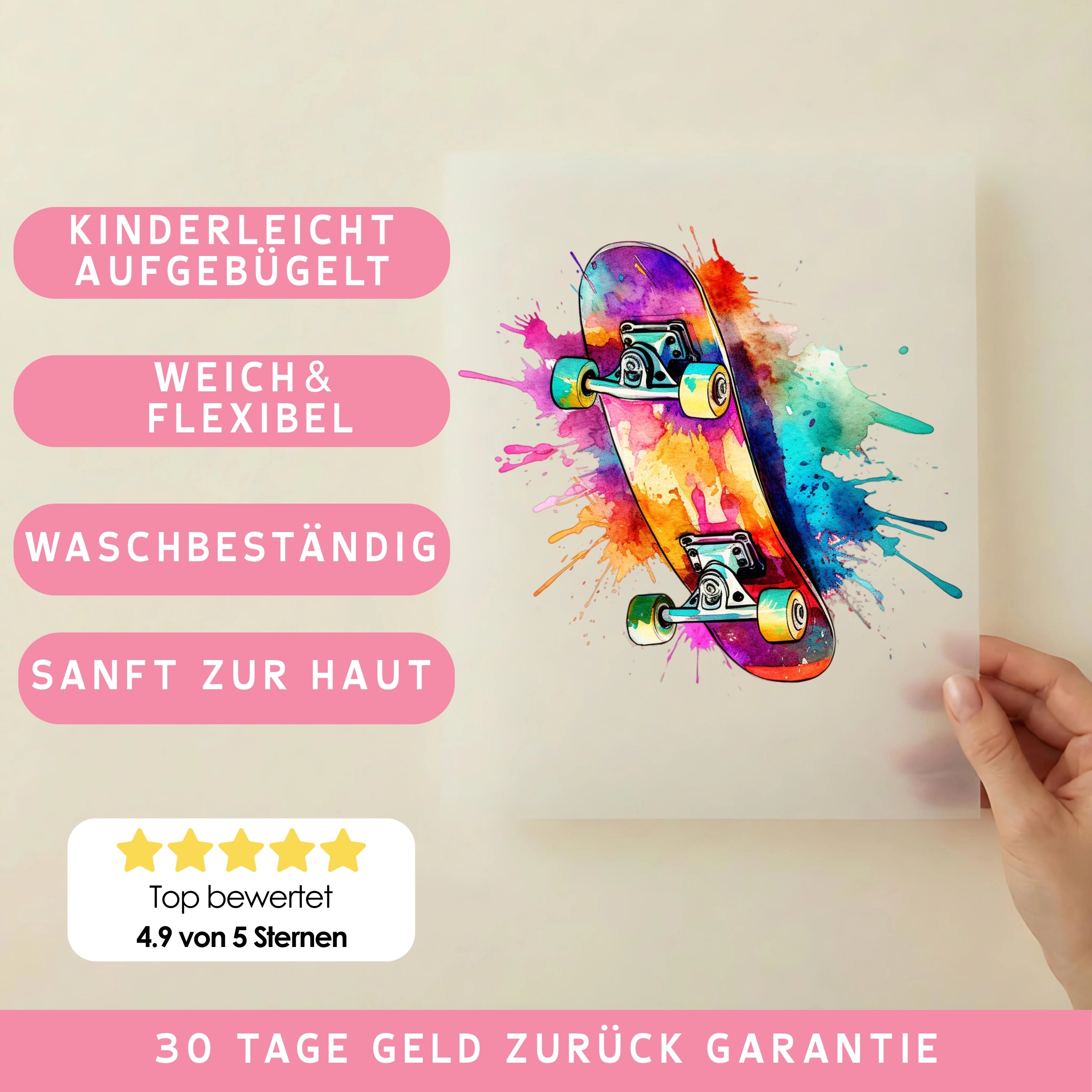 Bügelbild Skateboard Bunt Splash